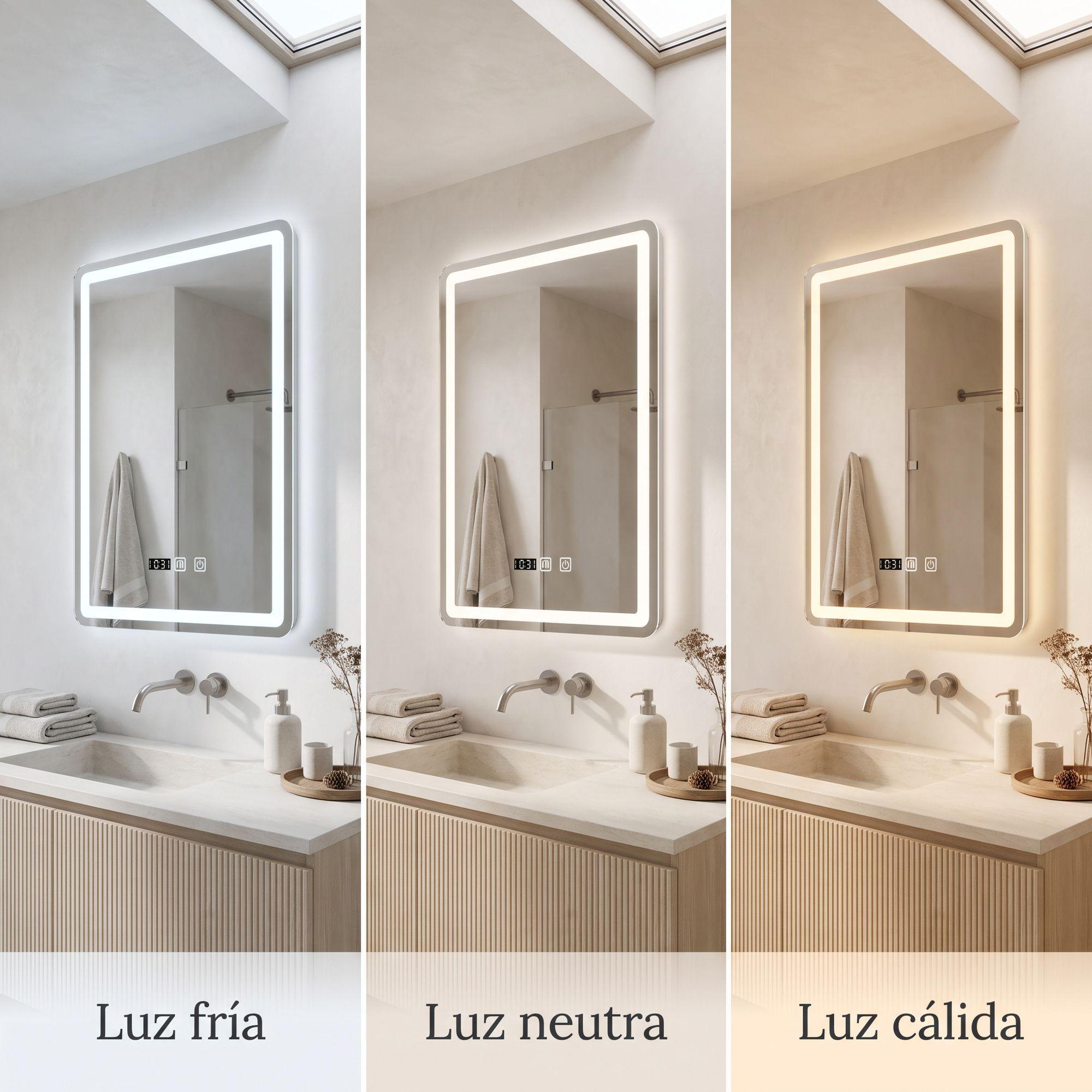 Espejo Baños Inteligente Luz Variable Antiempañante 50x70 Cm Marco Vertical-7