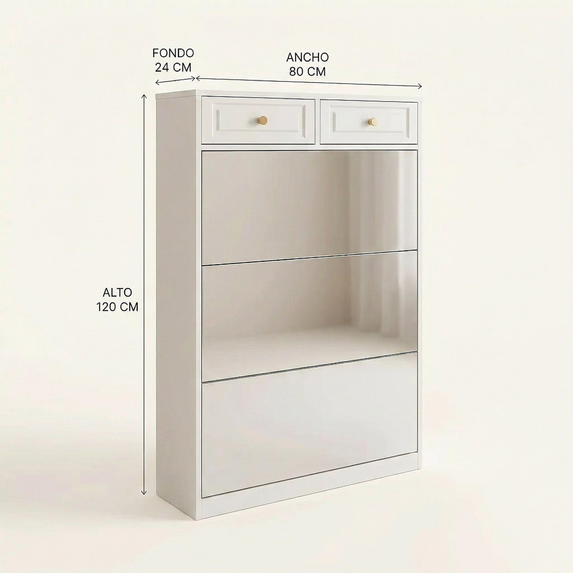 Zapatero Organizdaor Moderno Con Espejo 24 Pares 120x80x24cm Blanco-2