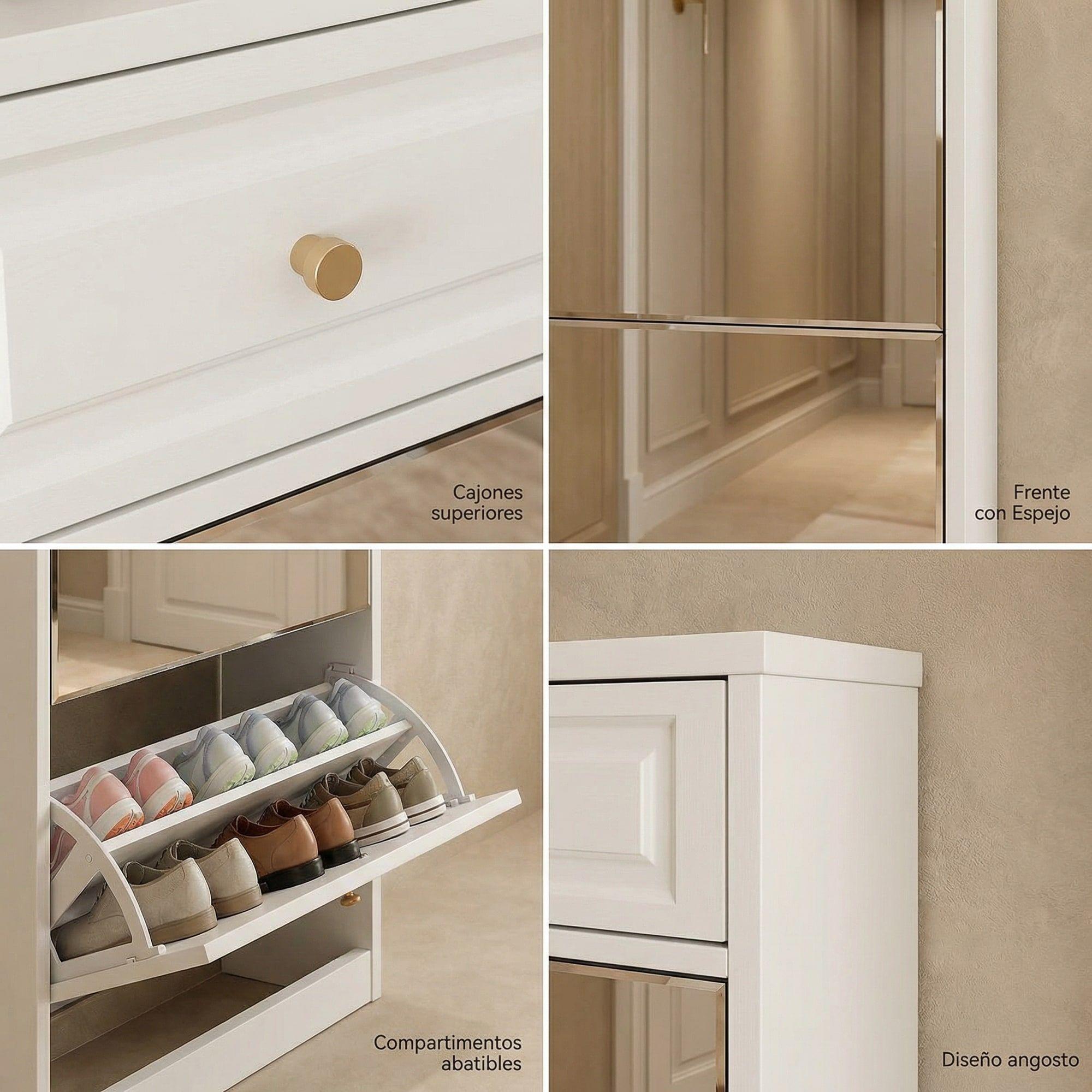 Zapatero Organizdaor Moderno Con Espejo 24 Pares 120x80x24cm Blanco-3