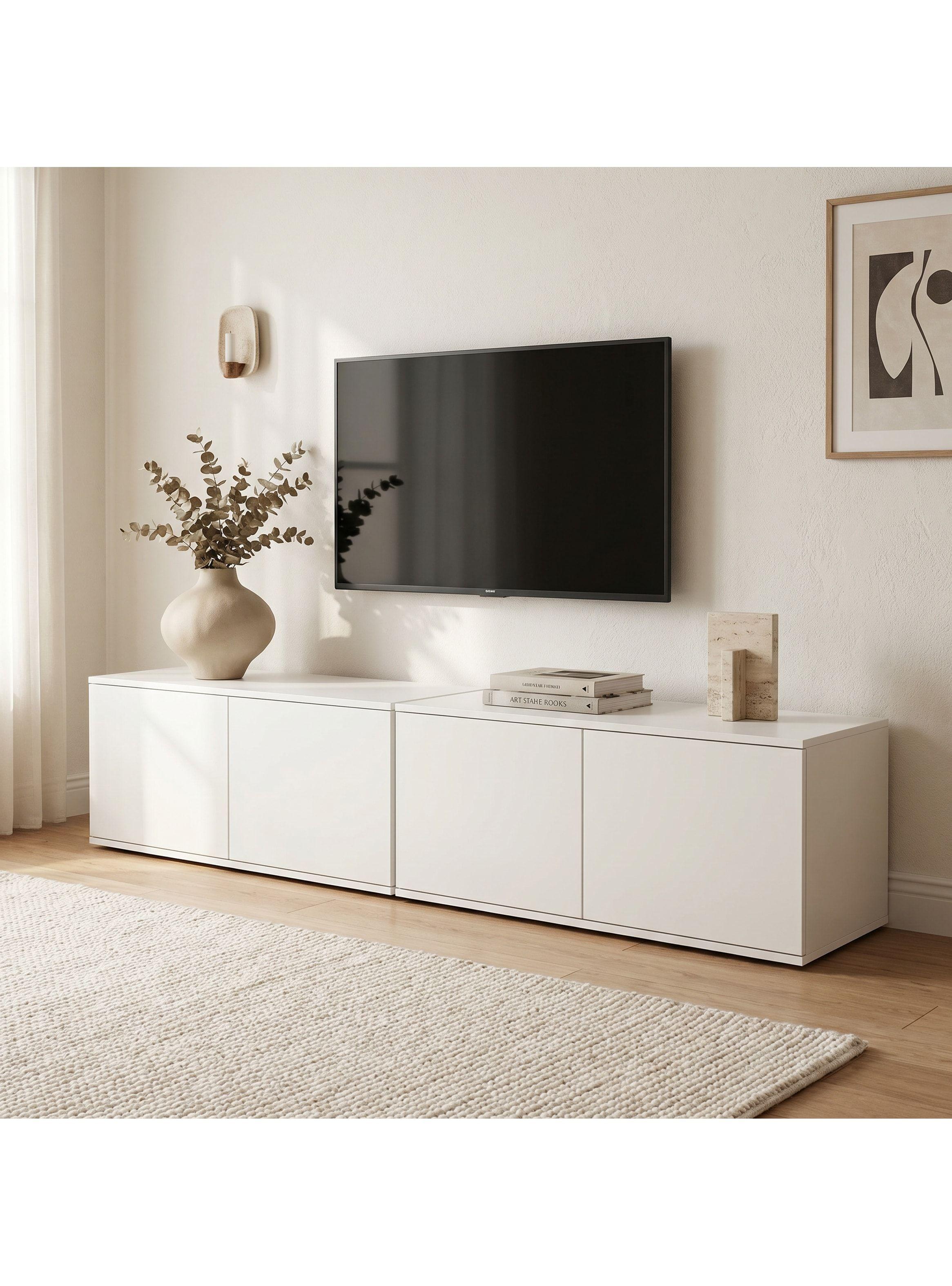 Rack Tv 80x40x30cm 2 Puerta Melamina Combinable Por Color Blanco-0