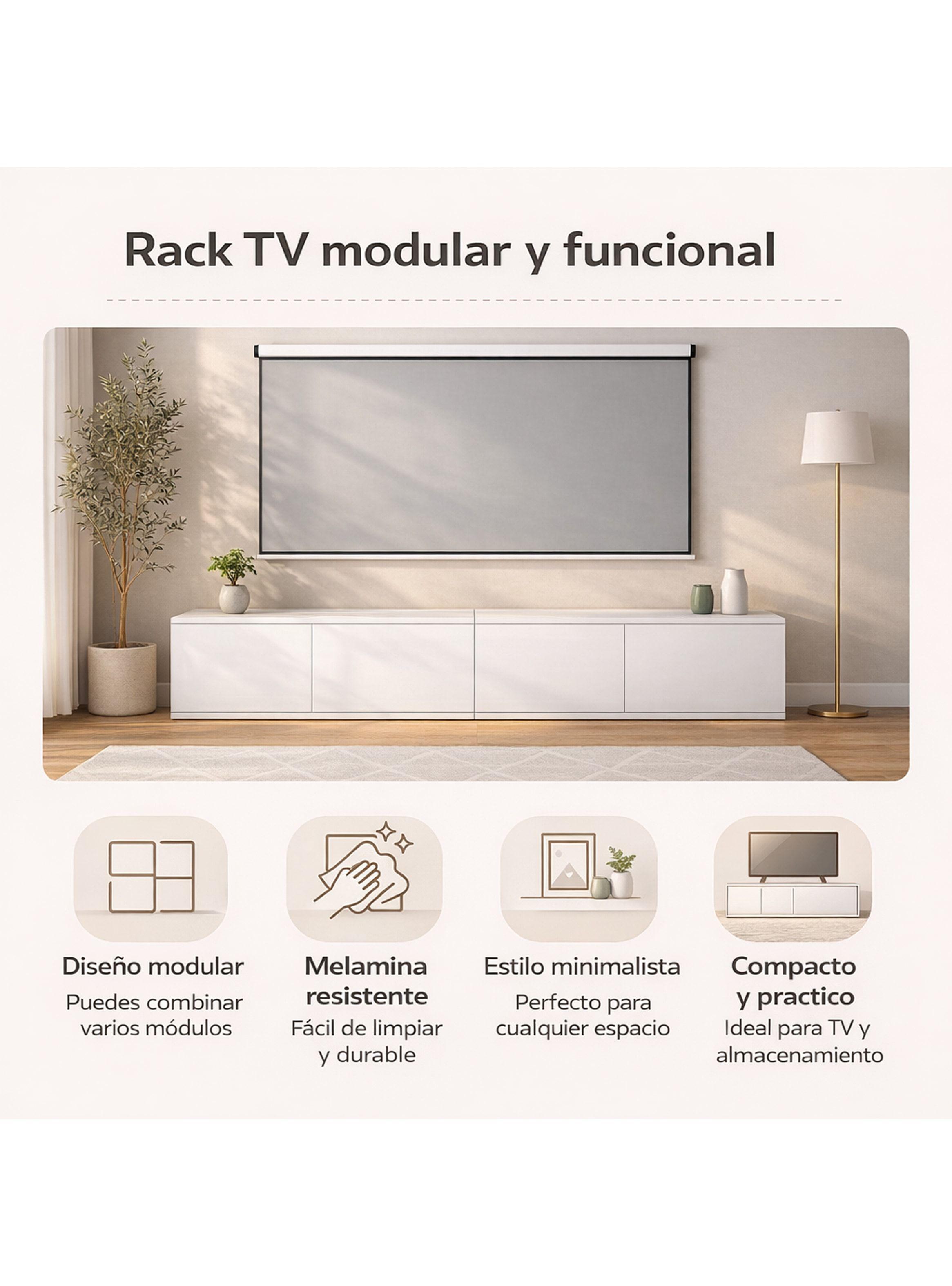 Rack Tv 80x40x30cm 2 Puerta Melamina Combinable Por Color Blanco-2