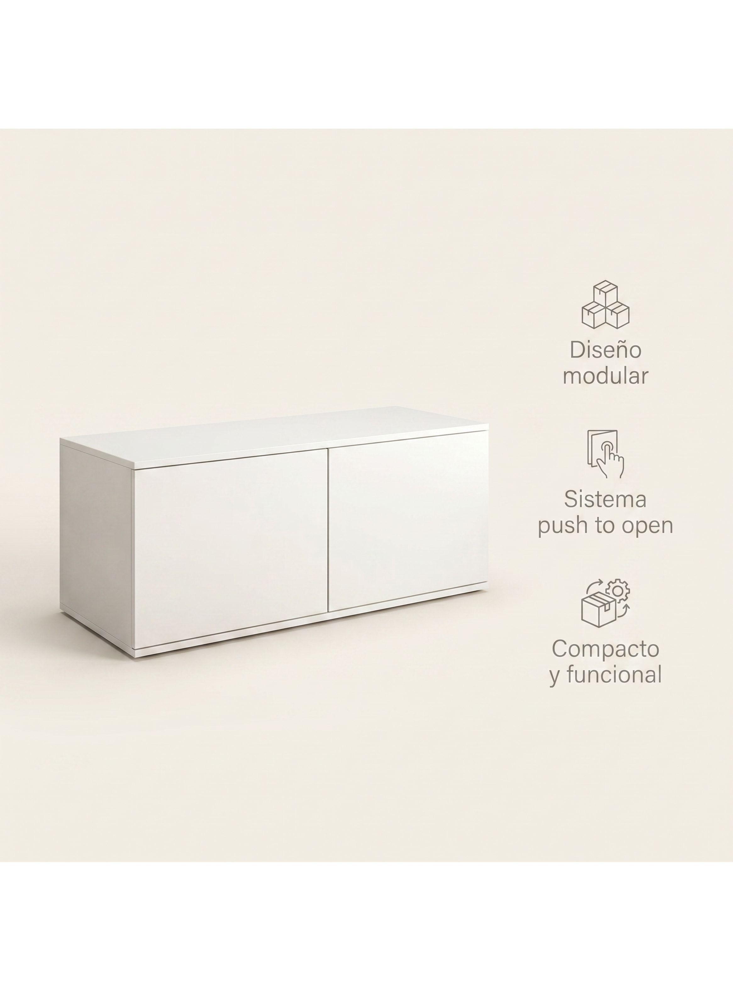 Rack Tv 80x40x30cm 2 Puerta Melamina Combinable Por Color Blanco-4