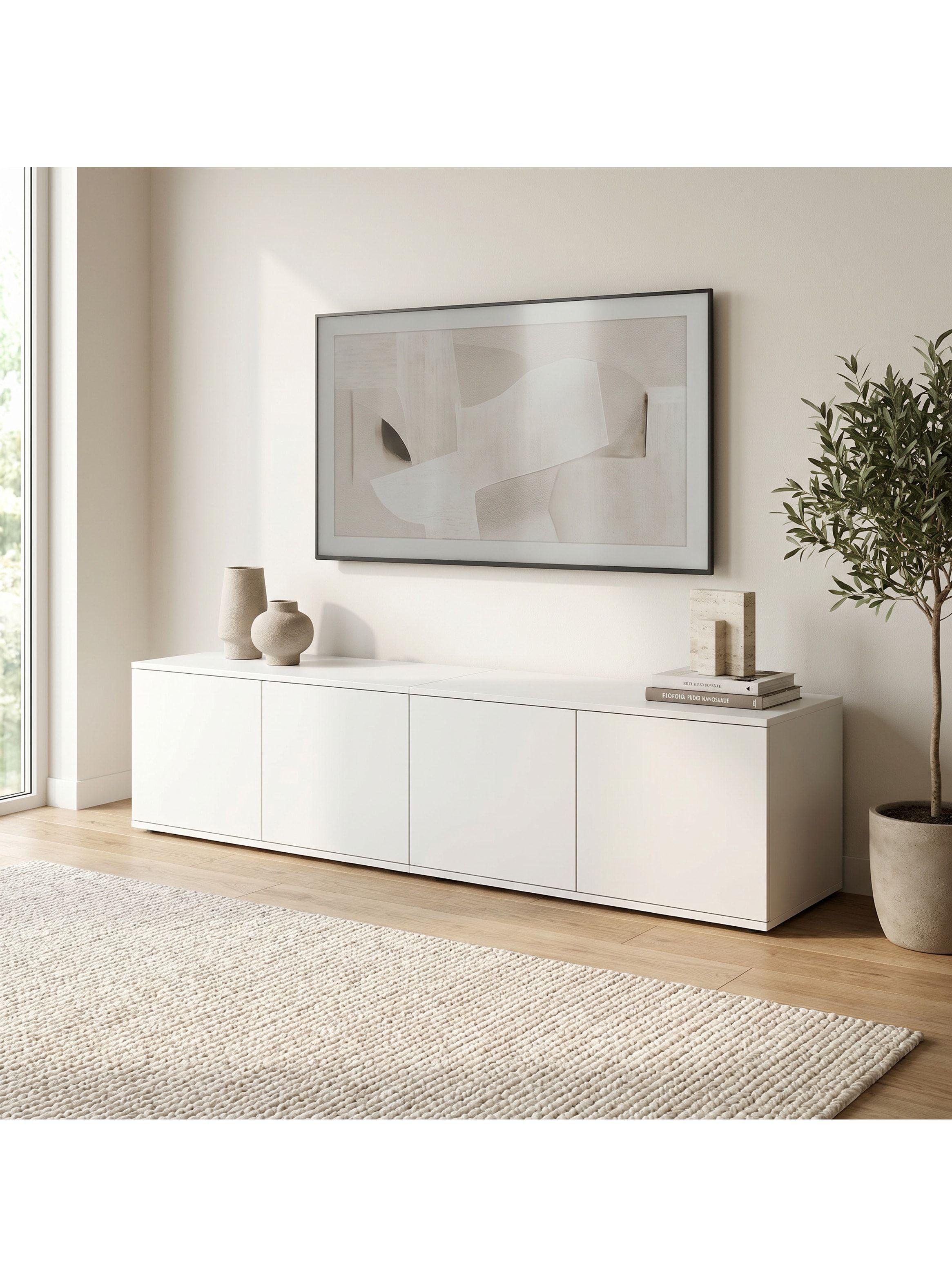 Rack Tv 80x40x30cm 2 Puerta Melamina Combinable Por Color Blanco-6