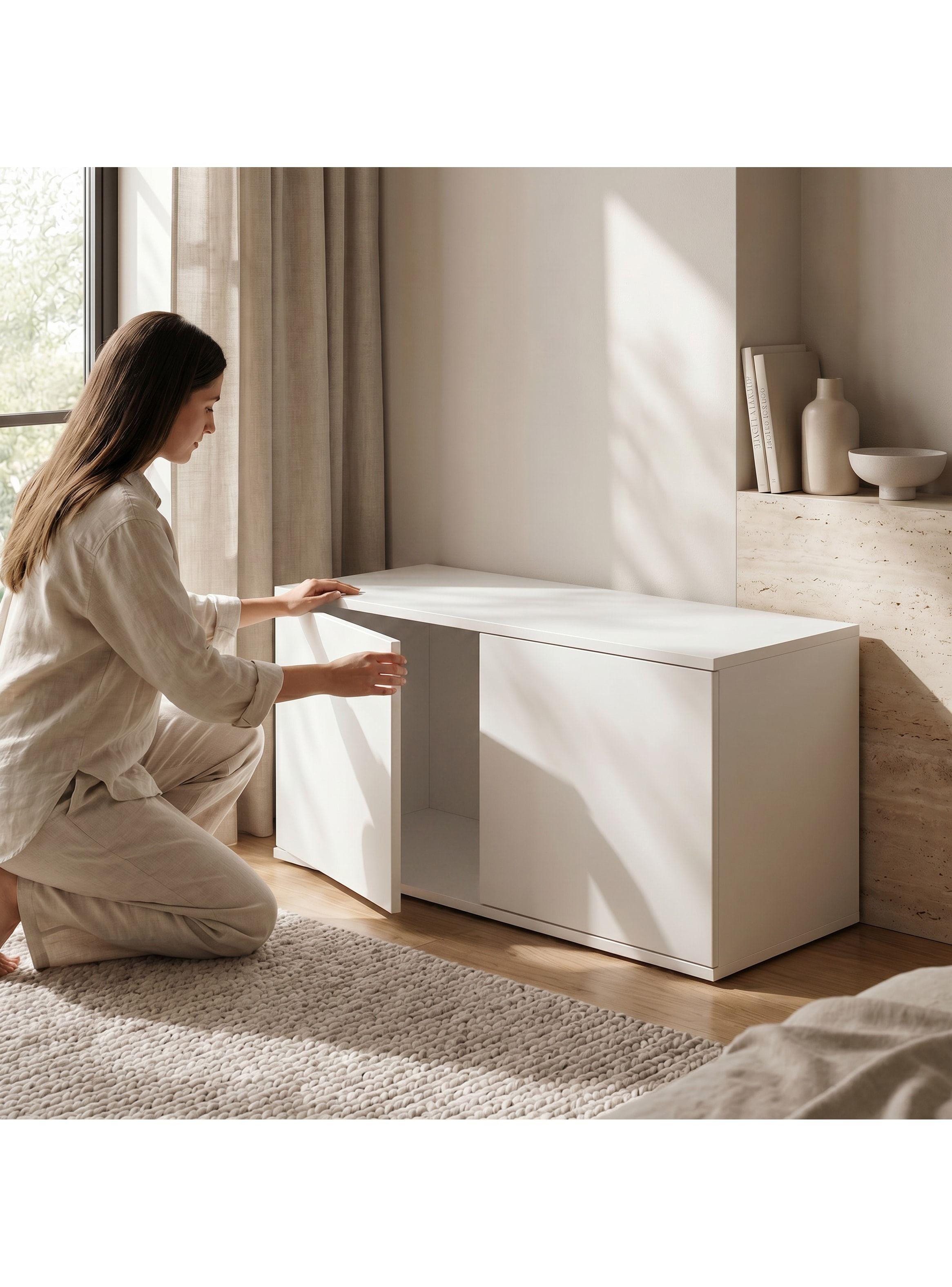 Rack Tv 80x40x30cm 2 Puerta Melamina Combinable Por Color Blanco-8