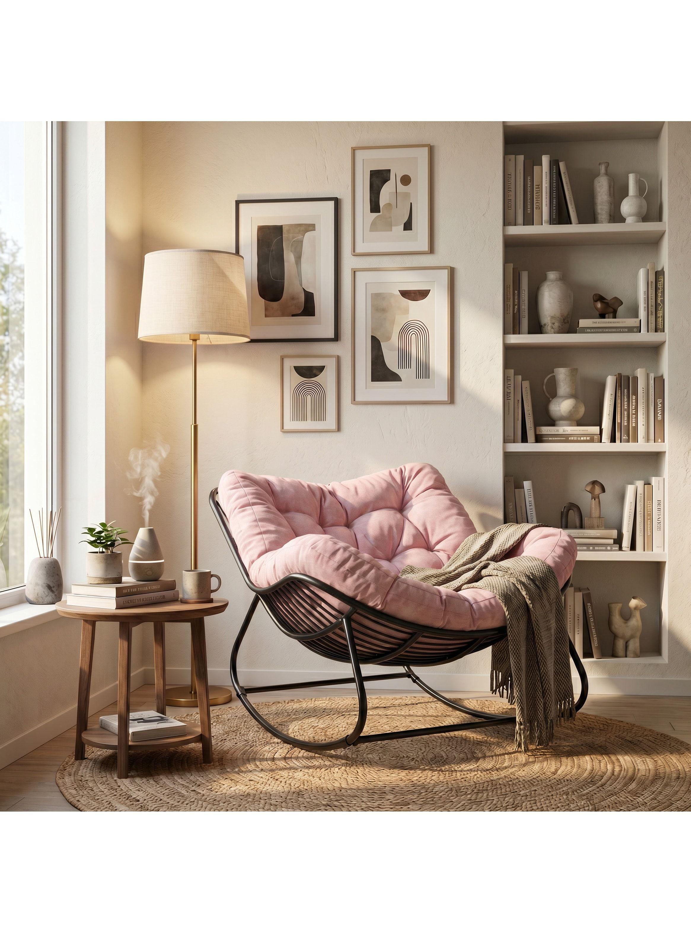 Sillon Mecedor Silla Mecedora Sitial Moderna Talla Xxl Rosa Liso-4