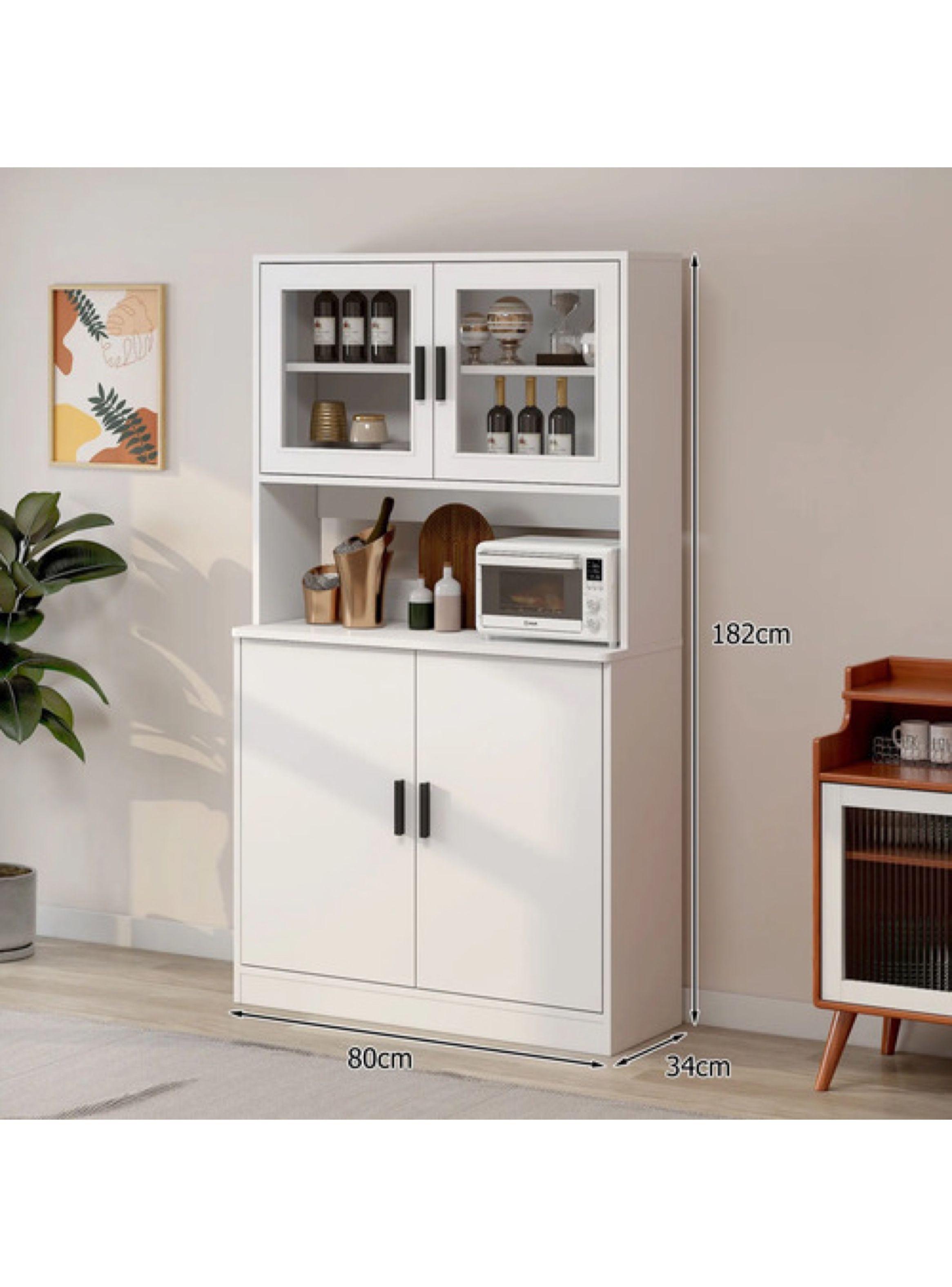 Mueble De Cocina De Pata Multifuncional 80x32x182cm Blanco-2