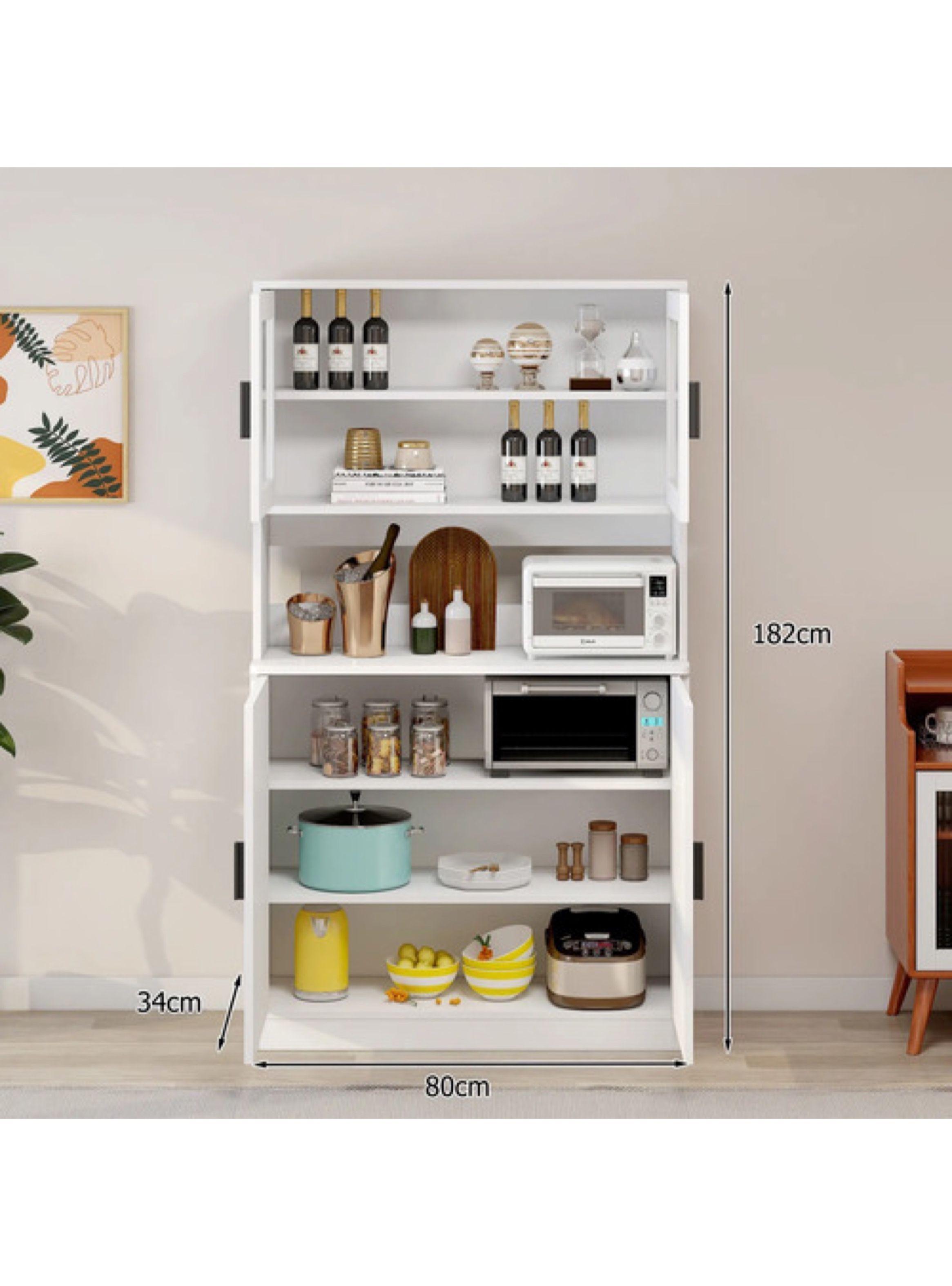 Mueble De Cocina De Pata Multifuncional 80x32x182cm Blanco-4
