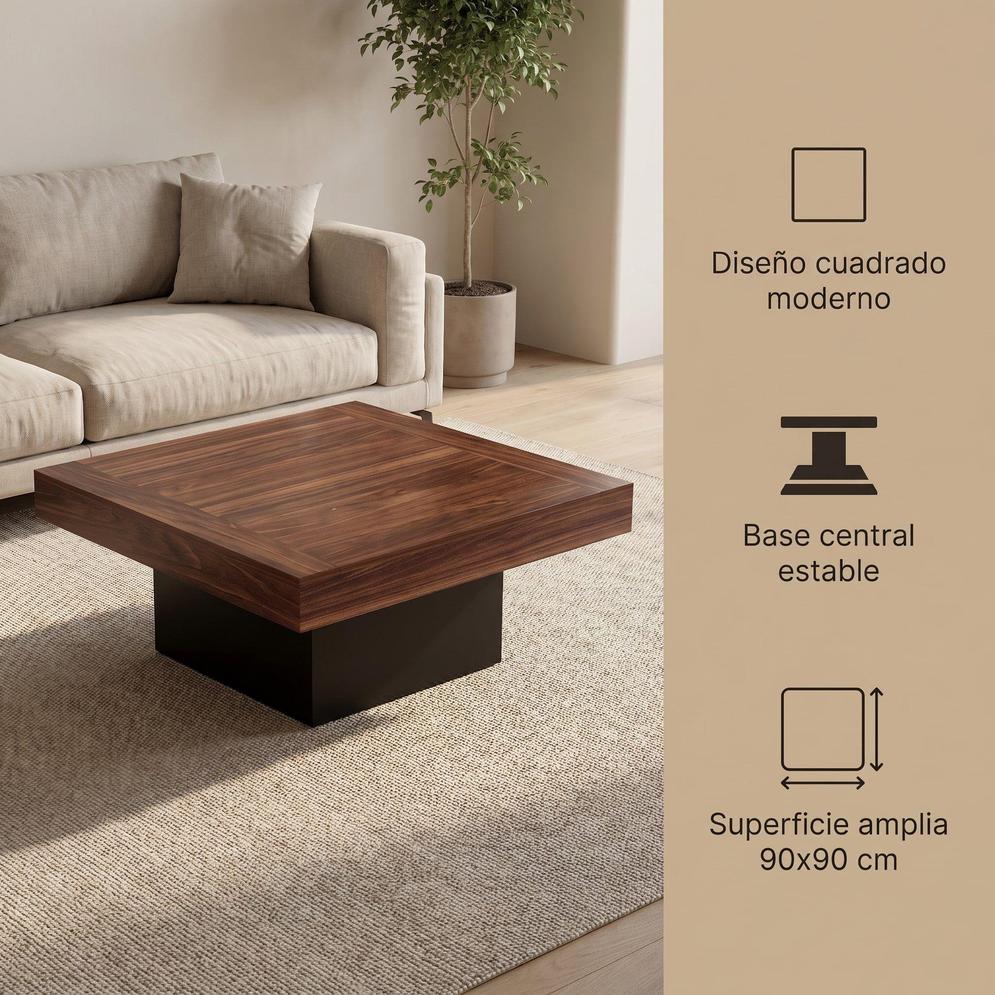 Mesa De Centro Minimalista Con Cubierta De Melamina 90x90cm Color Marrón Oscuro-1