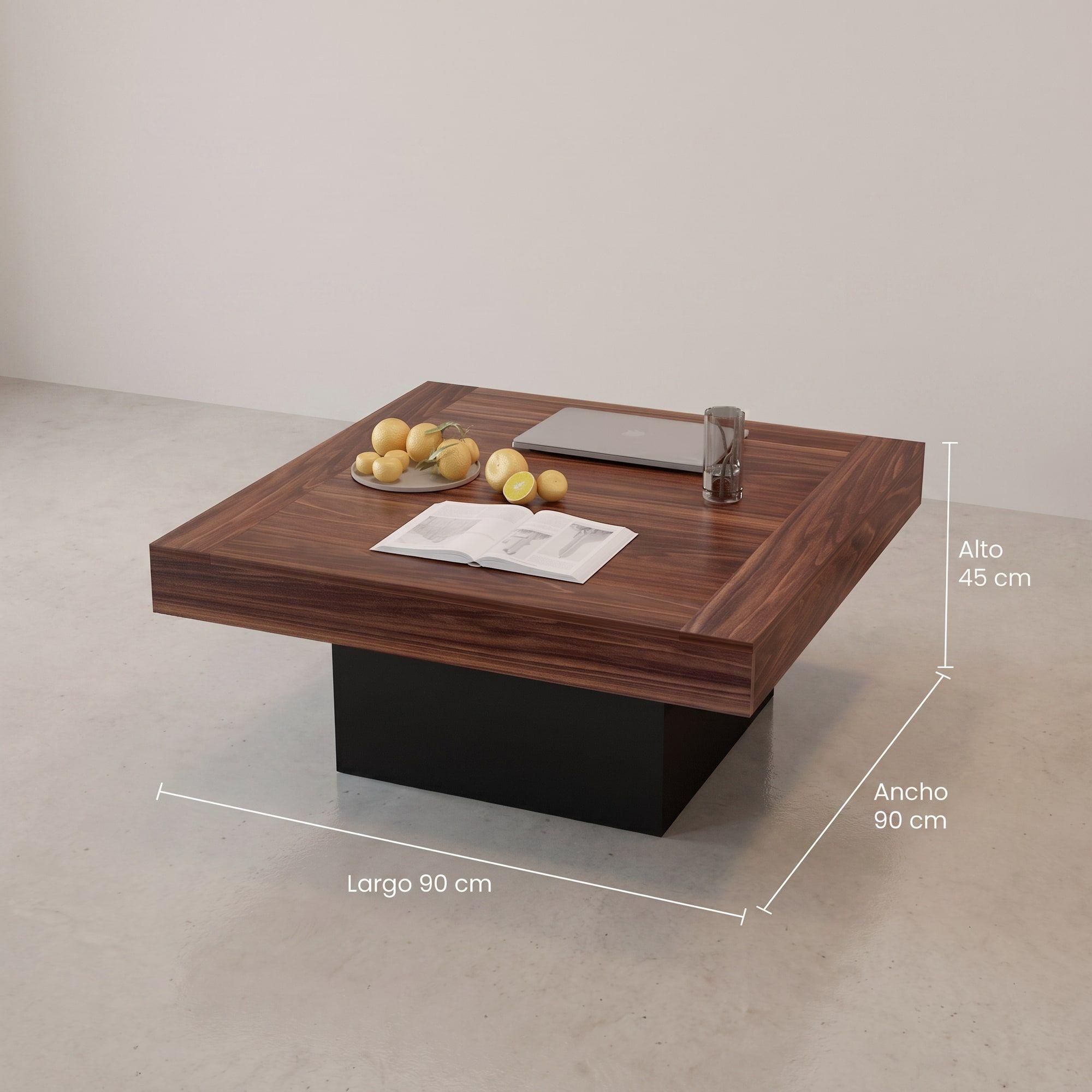 Mesa De Centro Minimalista Con Cubierta De Melamina 90x90cm Color Marrón Oscuro-2