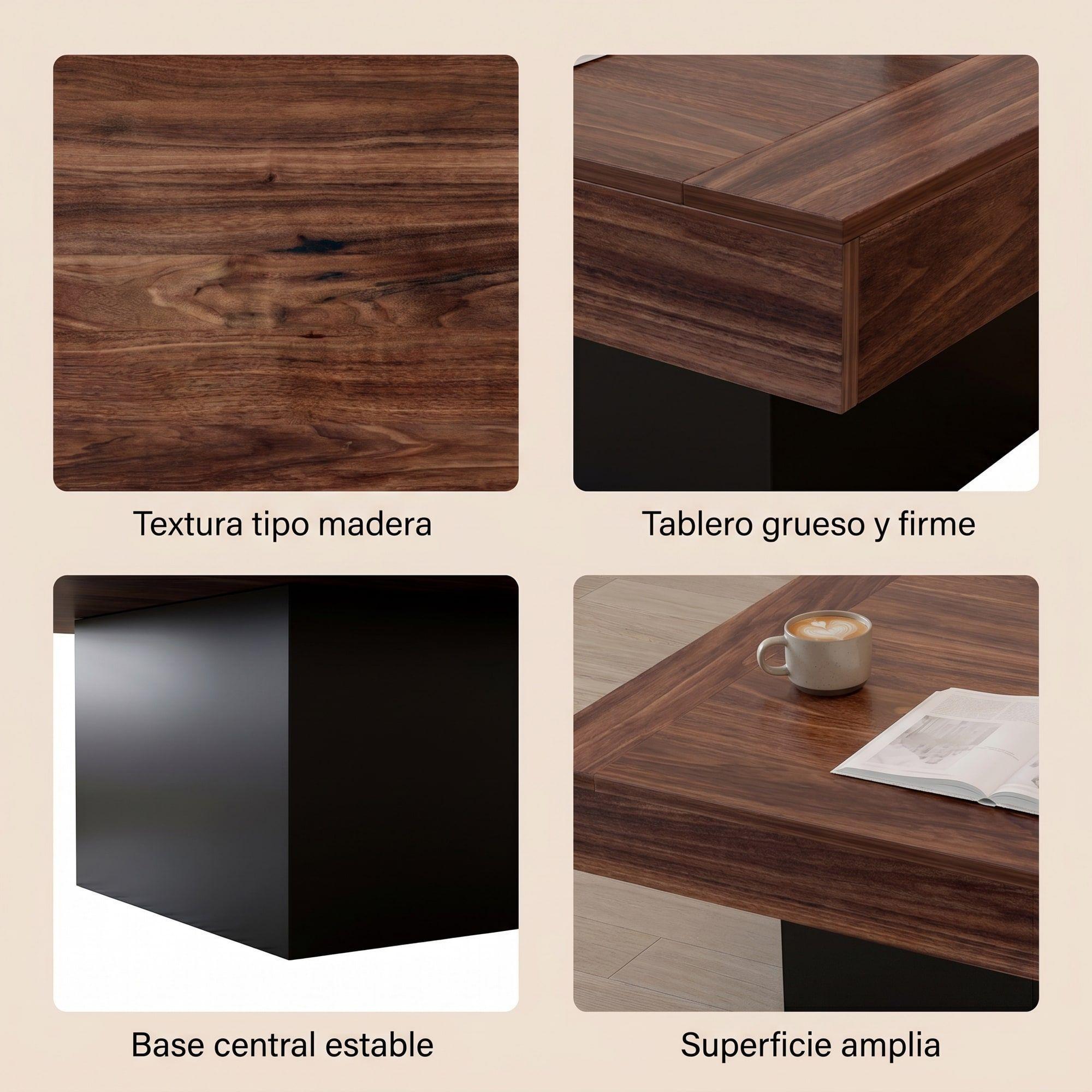 Mesa De Centro Minimalista Con Cubierta De Melamina 90x90cm Color Marrón Oscuro-3