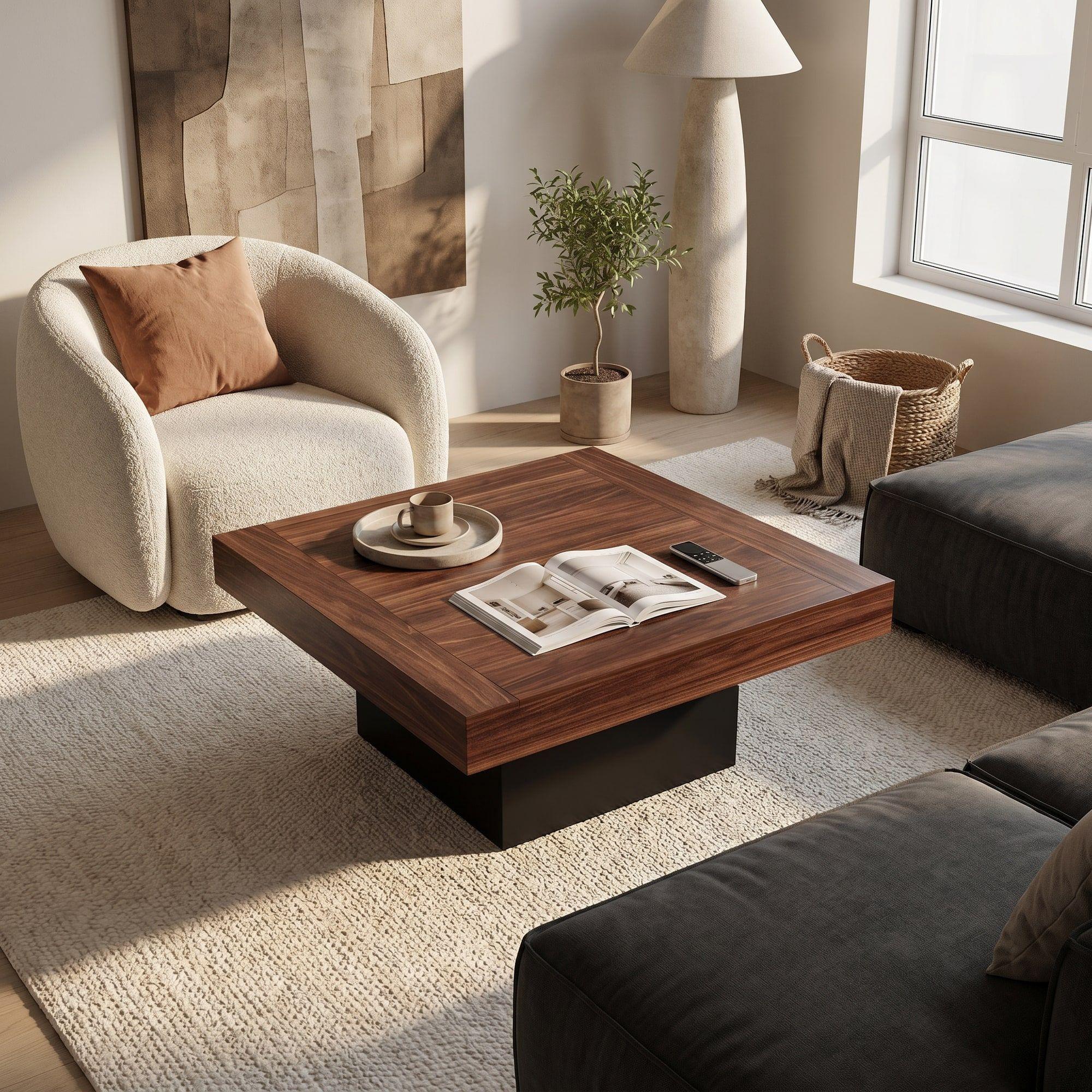 Mesa De Centro Minimalista Con Cubierta De Melamina 90x90cm Color Marrón Oscuro-7