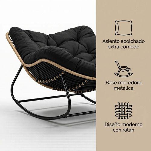 Sillon Mecedor Silla Mecedora Sitial Moderna Talla Xl Negro Liso-3