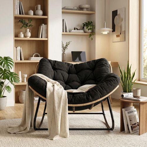 Sillon Mecedor Silla Mecedora Sitial Moderna Talla Xl Negro Liso-4