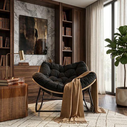 Sillon Mecedor Silla Mecedora Sitial Moderna Talla Xl Negro Liso-5