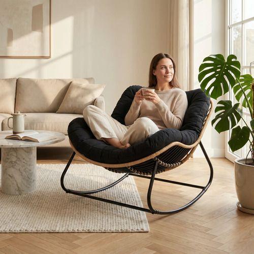 Sillon Mecedor Silla Mecedora Sitial Moderna Talla Xl Negro Liso-6