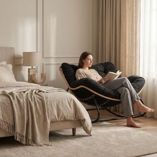 Sillon Mecedor Silla Mecedora Sitial Moderna Talla Xl Negro Liso-7