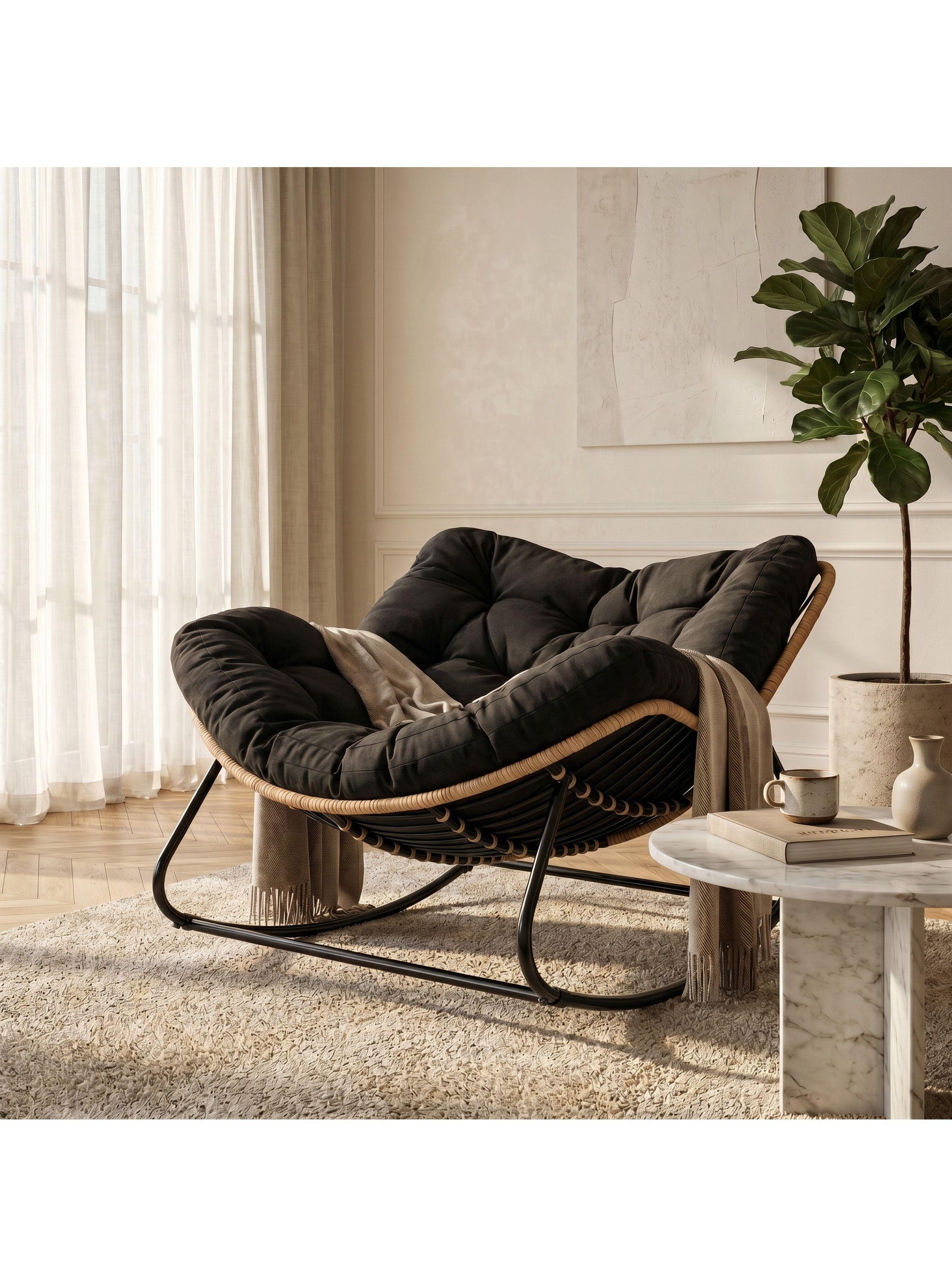 Sillon Mecedor Silla Mecedora Sitial Moderna Talla Xl Negro Liso-9