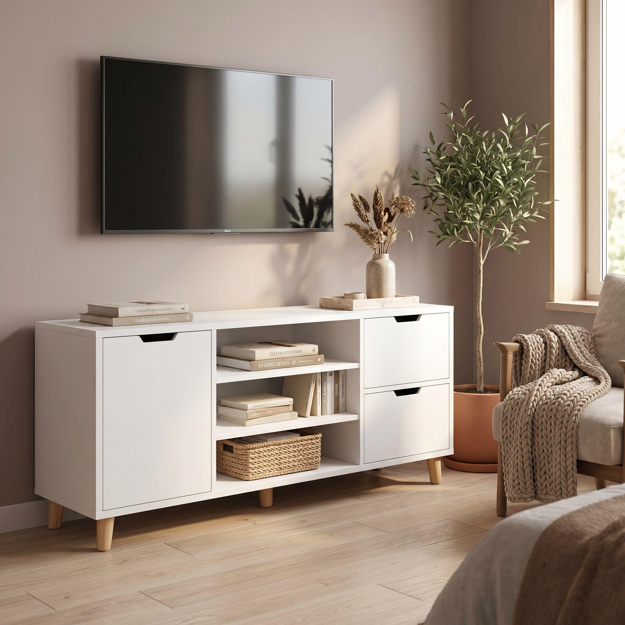 Rack Tv 120x30x55cm 2 Tiras 1 Puerta Melamina Homer Design-7
