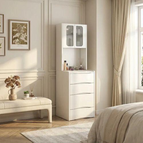 Tocador Lujo Espejo Tipo Velador Con Taburete Con Luz 160cm Blanco-4