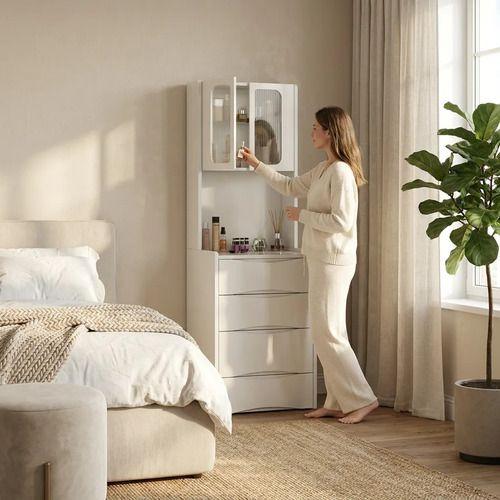 Tocador Lujo Espejo Tipo Velador Con Taburete Con Luz 160cm Blanco-5