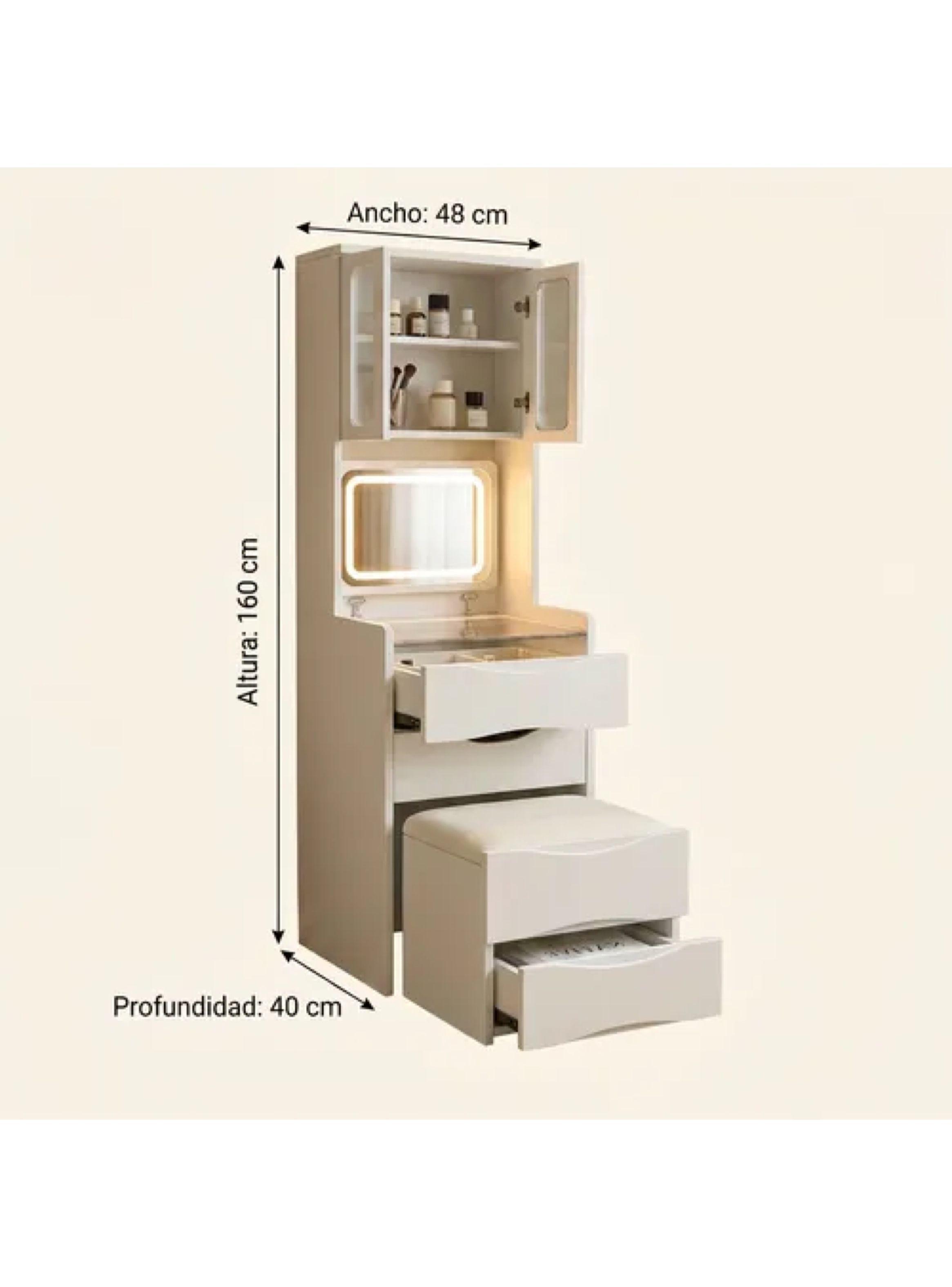 Tocador Lujo Espejo Tipo Velador Con Taburete Con Luz 160cm Blanco-2