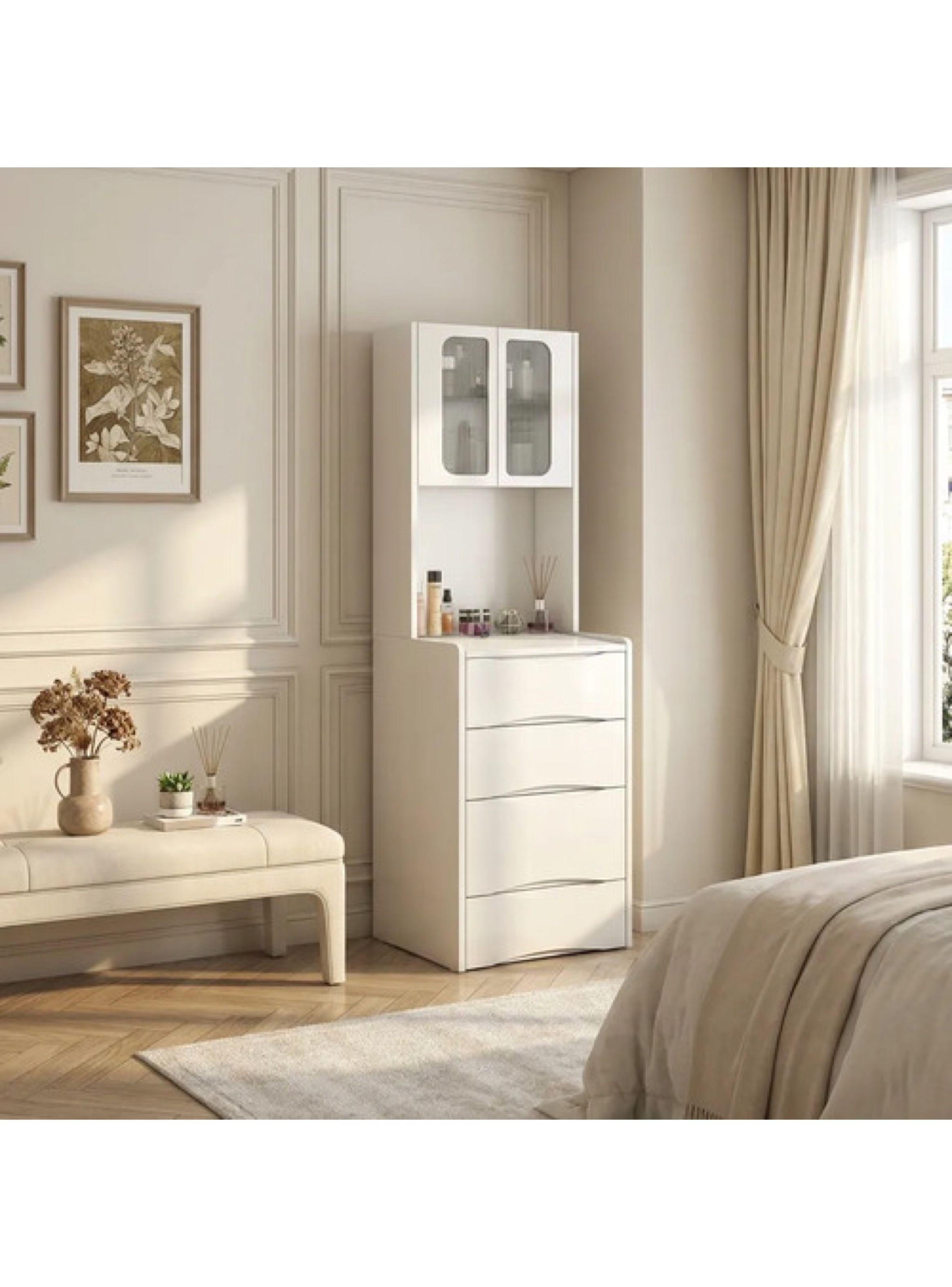 Tocador Lujo Espejo Tipo Velador Con Taburete Con Luz 160cm Blanco-4