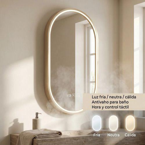 Espejo Marco Melalico Con Luz Led Touch Para Baño 50x70cm Dorado Ovalo-6