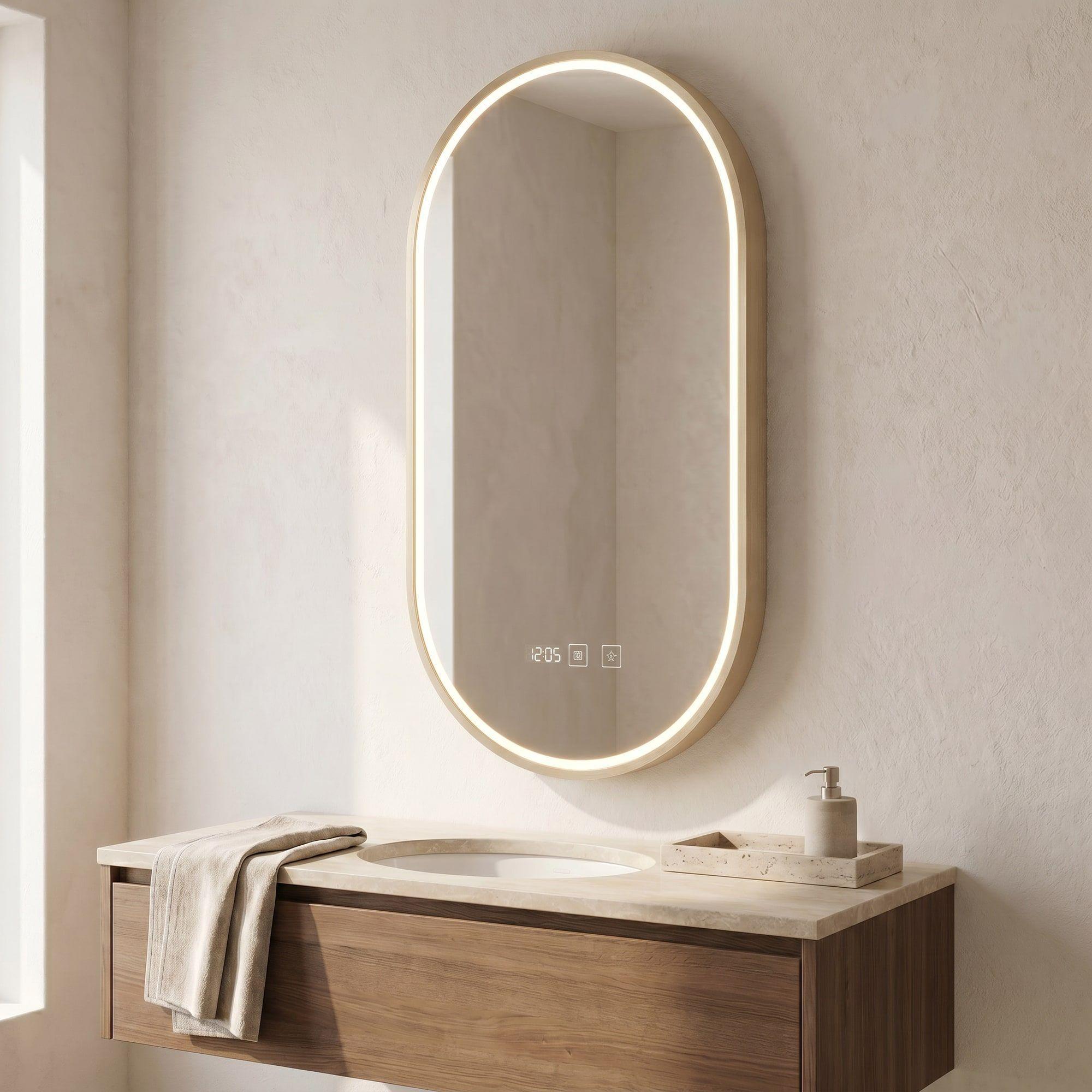 Espejo Marco Melalico Con Luz Led Touch Para Baño 50x70cm Dorado Ovalo-4