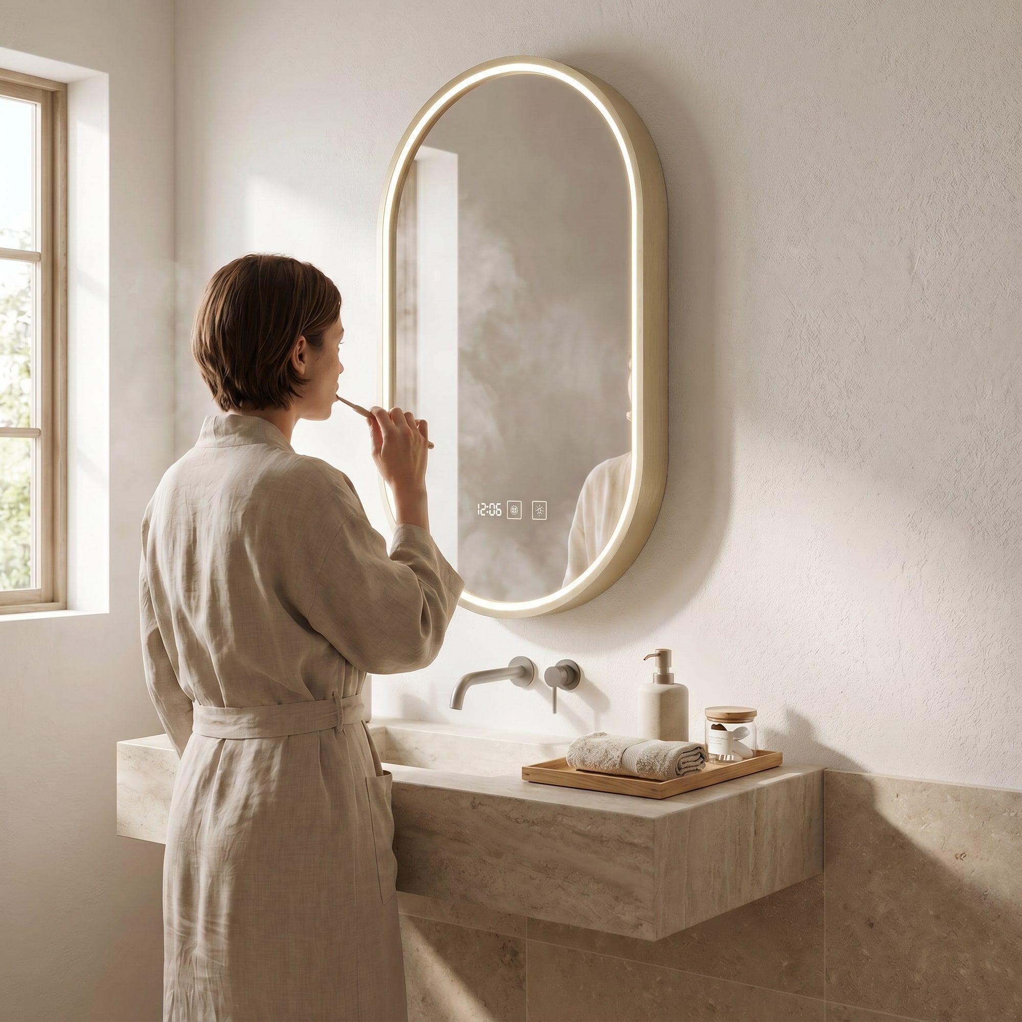 Espejo Marco Melalico Con Luz Led Touch Para Baño 50x70cm Dorado Ovalo-5