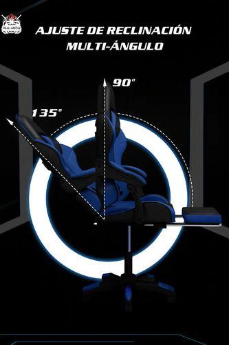 Silla Gamer Hell Castle Reclinable Con Cojin Lumbar Azul Marino Cuero Sintético-2