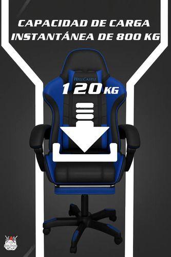 Silla Gamer Hell Castle Reclinable Con Cojin Lumbar Azul Marino Cuero Sintético-3