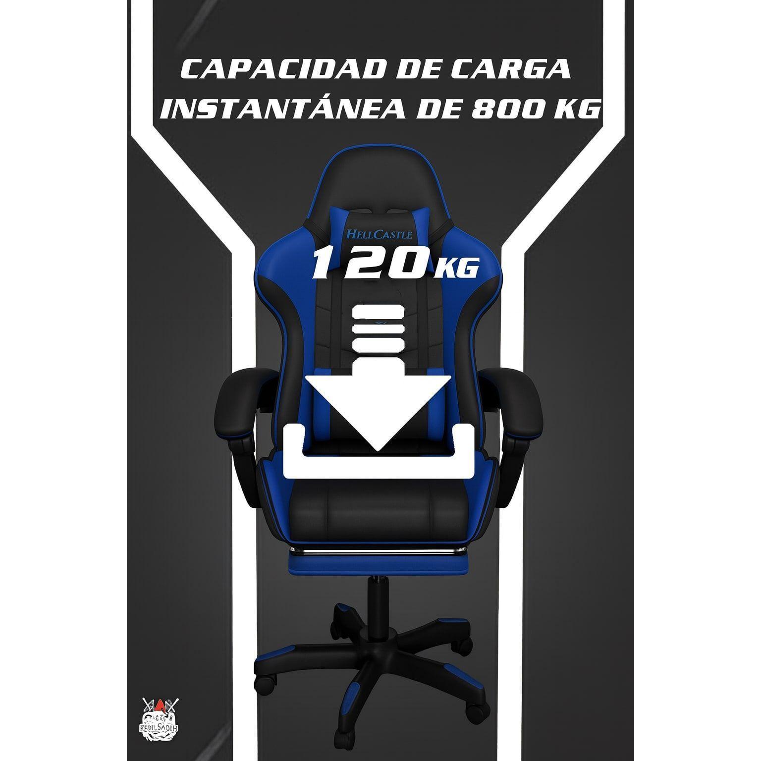 Silla Gamer Hell Castle Reclinable Con Cojin Lumbar Azul Marino Cuero Sintético-3