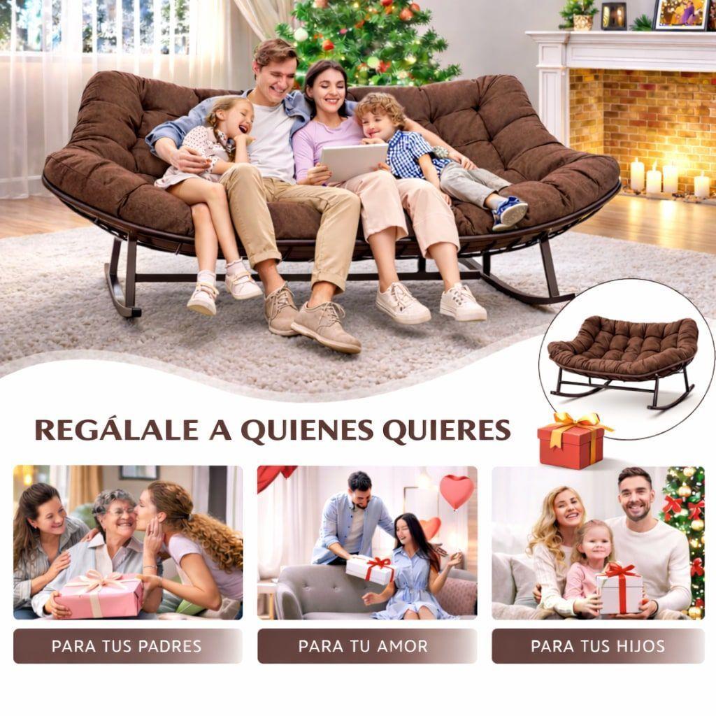 Sillon Mecedor Sillamecedora Sitial Dos Cuerpo Jardín Living Marrón-2