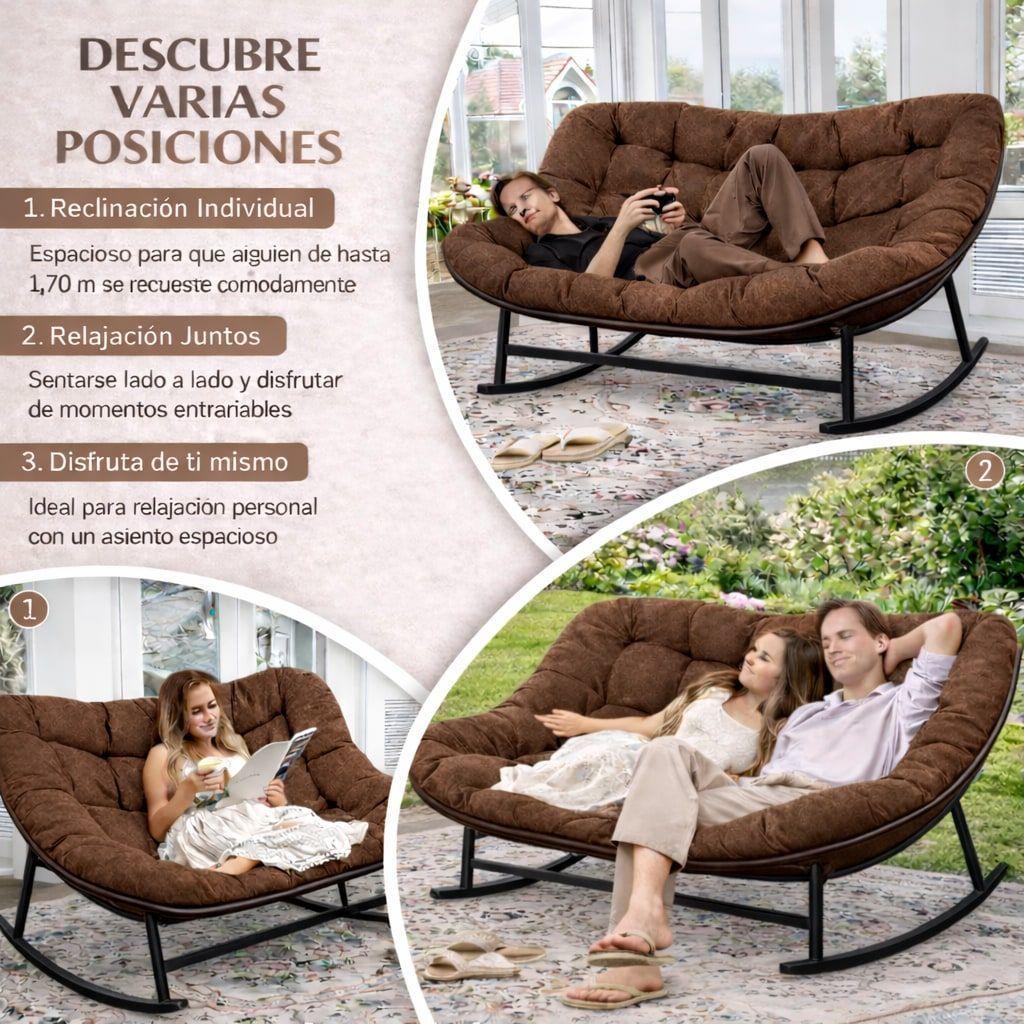 Sillon Mecedor Sillamecedora Sitial Dos Cuerpo Jardín Living Marrón-3