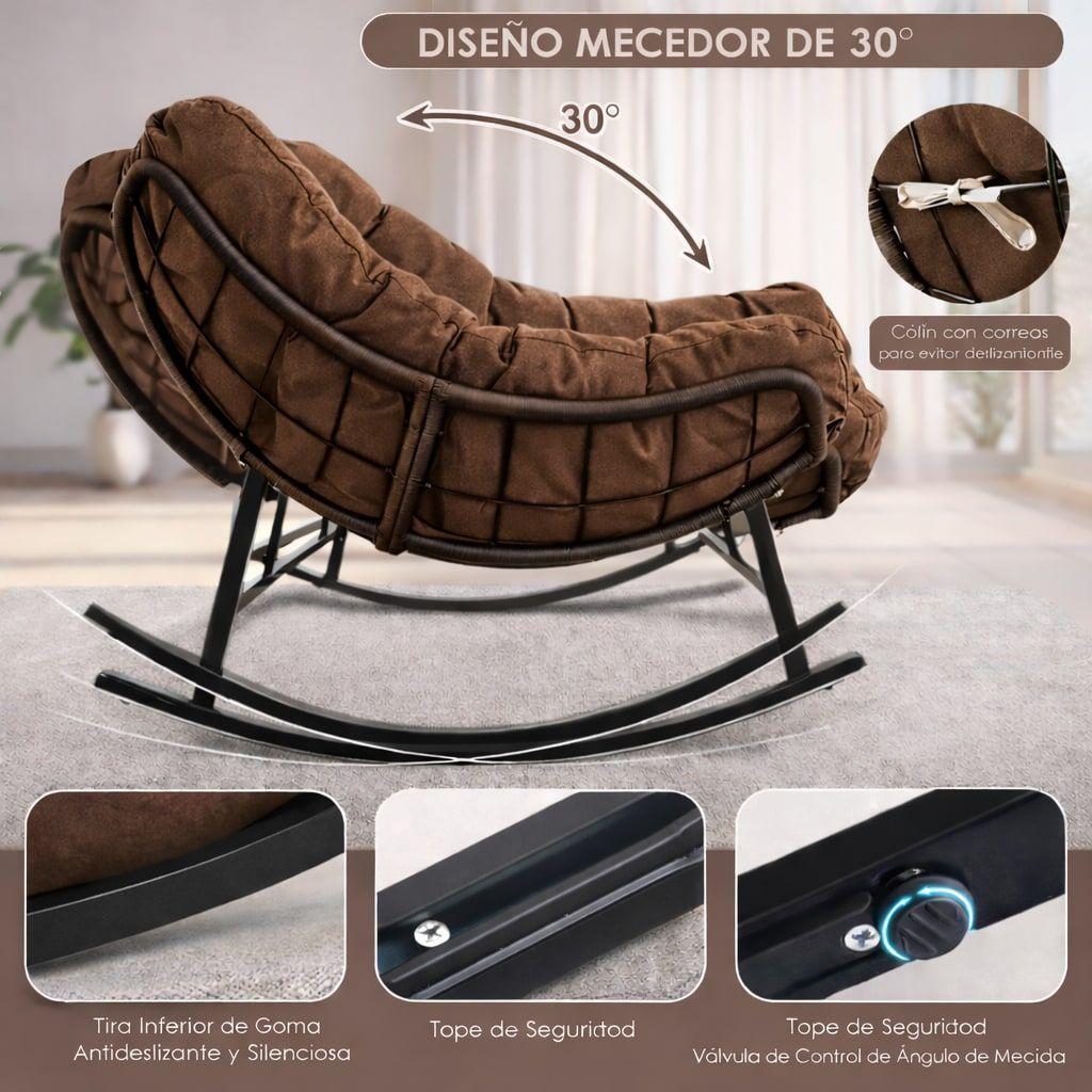 Sillon Mecedor Sillamecedora Sitial Dos Cuerpo Jardín Living Marrón-7