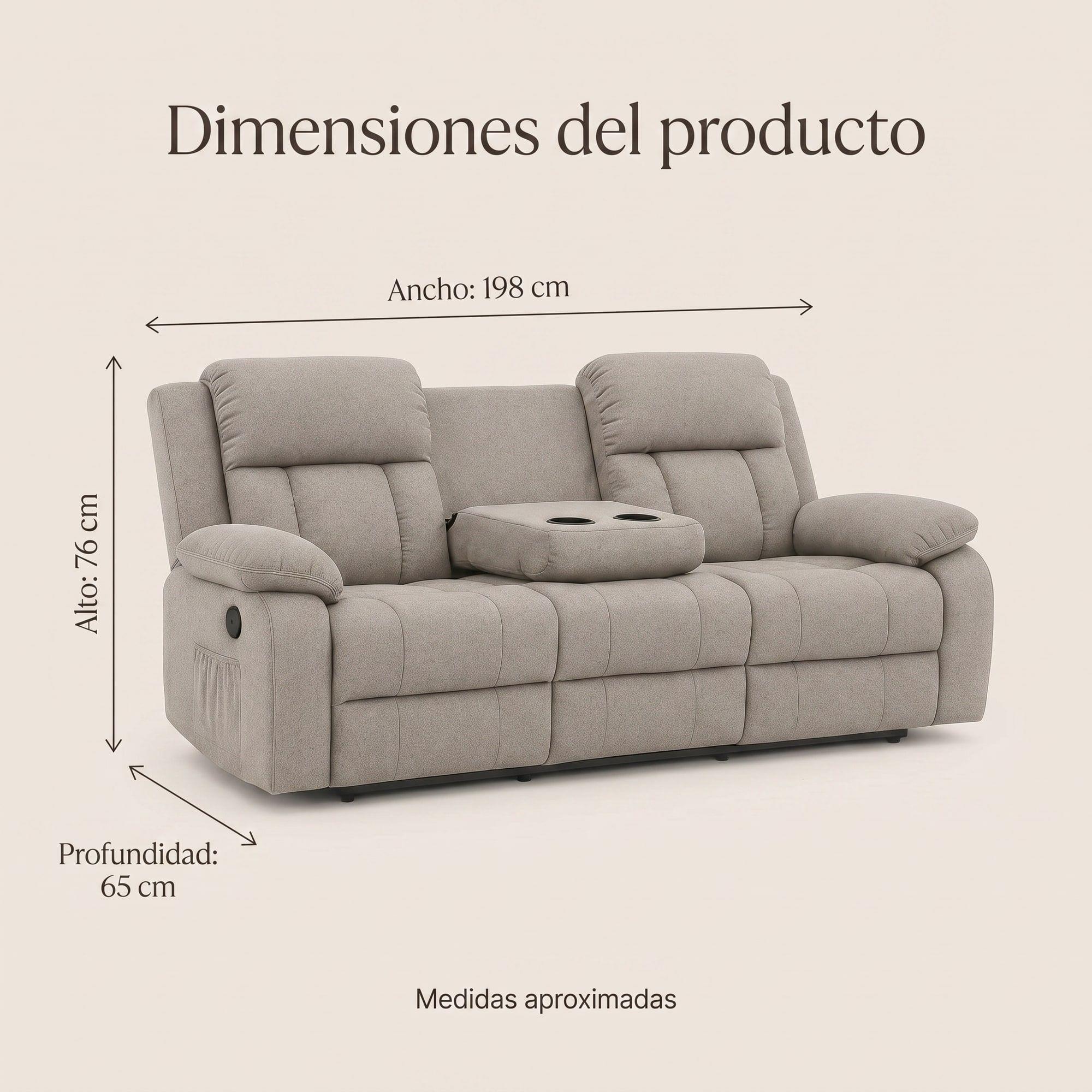 Sofa Reclinable 3 Cuerpo Con Porta Vaso Tela Tecnica Caqui-1
