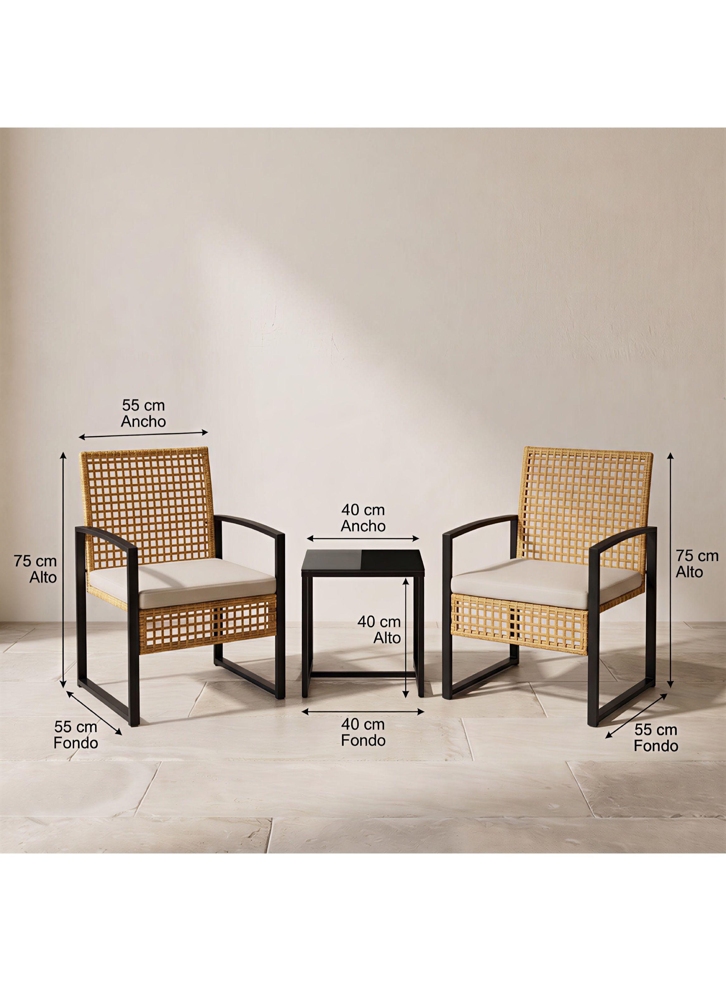 Juego De Terraza Oriana 3 Piezas 2 Sillones Ratán Con Mesa Negro-2