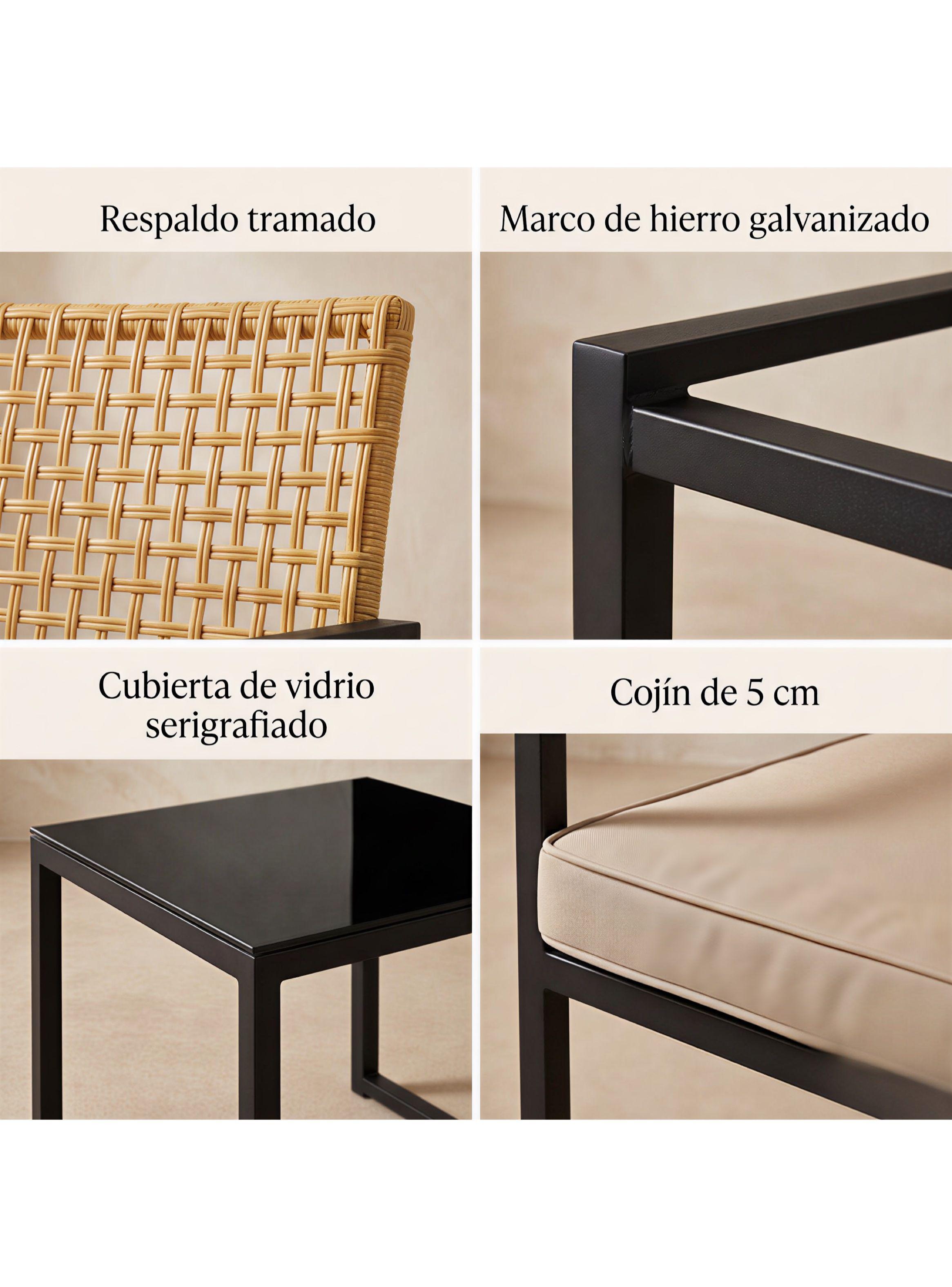 Juego De Terraza Oriana 3 Piezas 2 Sillones Ratán Con Mesa Negro-3