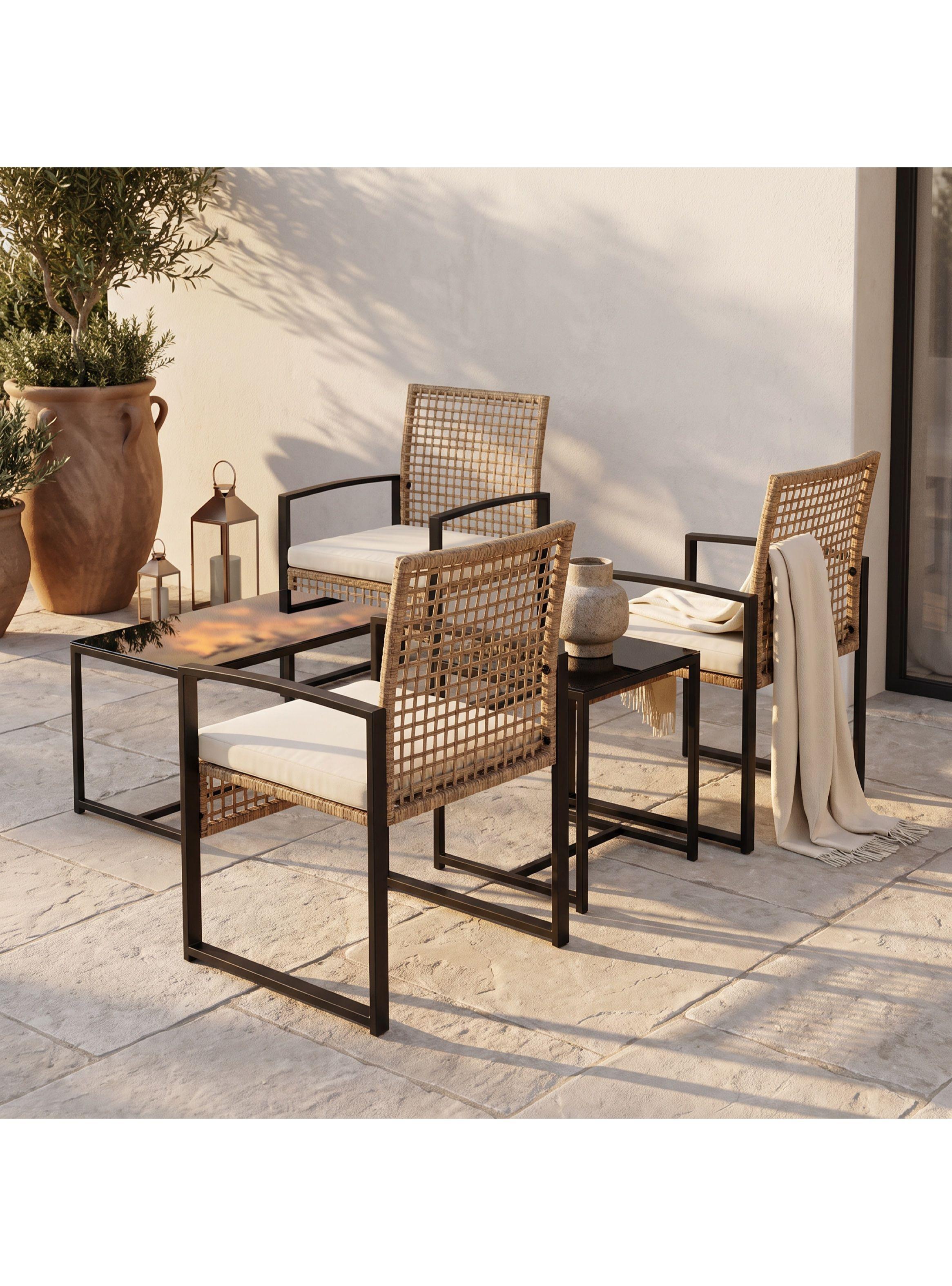 Juego De Terraza Oriana 3 Piezas 2 Sillones Ratán Con Mesa Negro-4