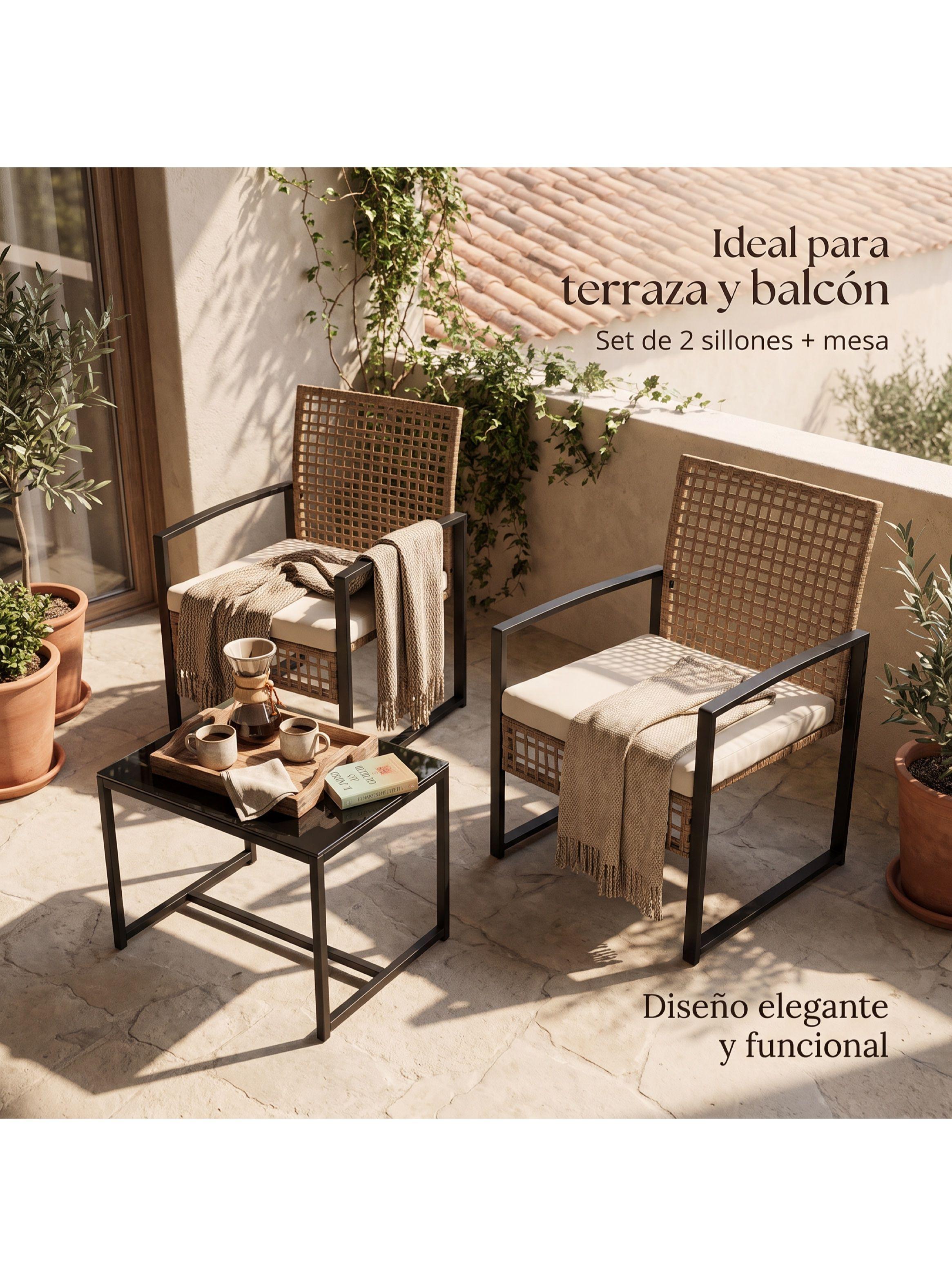 Juego De Terraza Oriana 3 Piezas 2 Sillones Ratán Con Mesa Negro-7