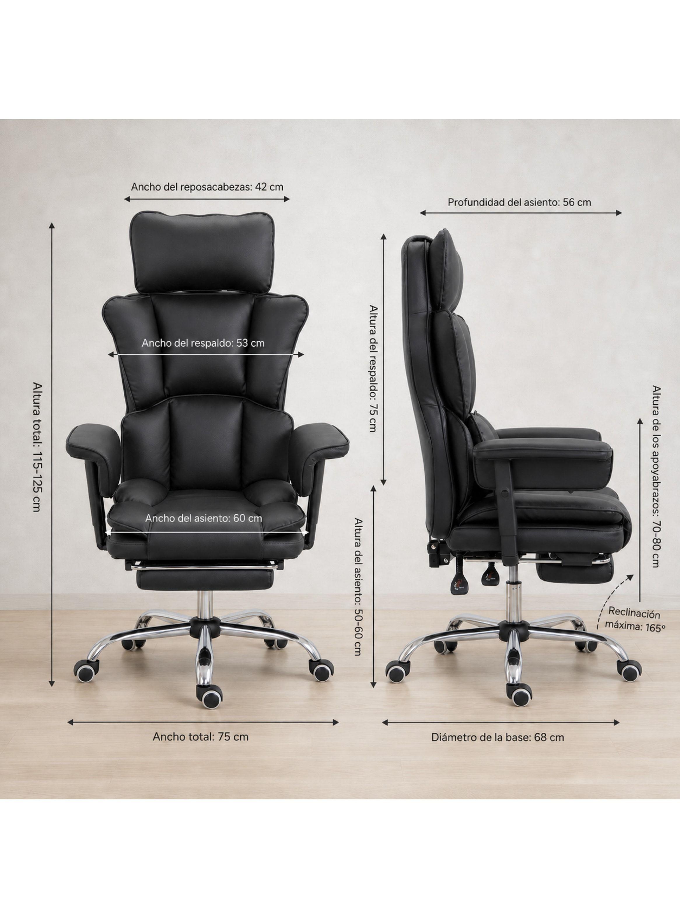 Sillón Ejecutivo Ergonómico Reclinable 165° Y Reposapiés Pu Negro Cuero Sintético-2