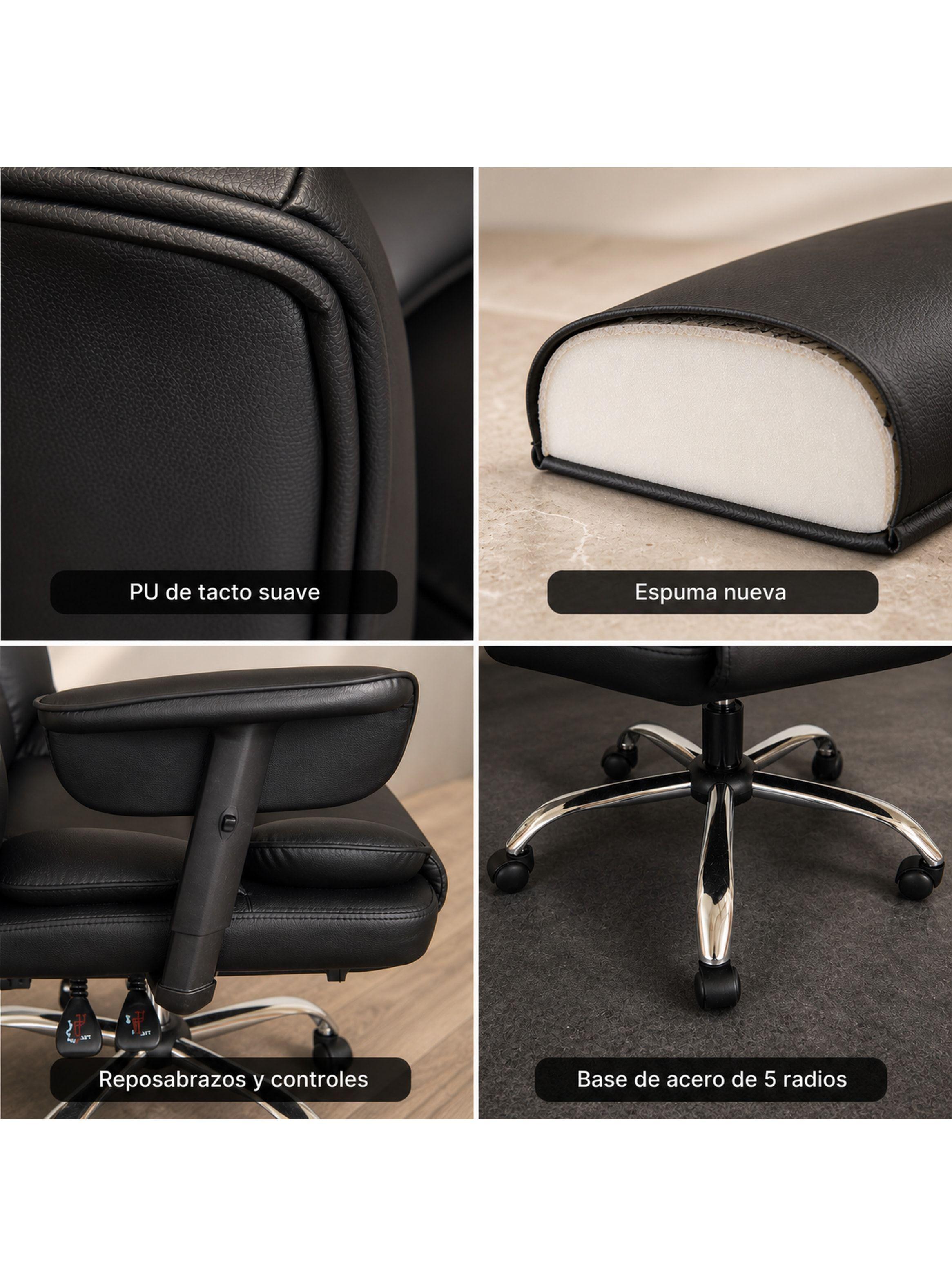 Sillón Ejecutivo Ergonómico Reclinable 165° Y Reposapiés Pu Negro Cuero Sintético-3