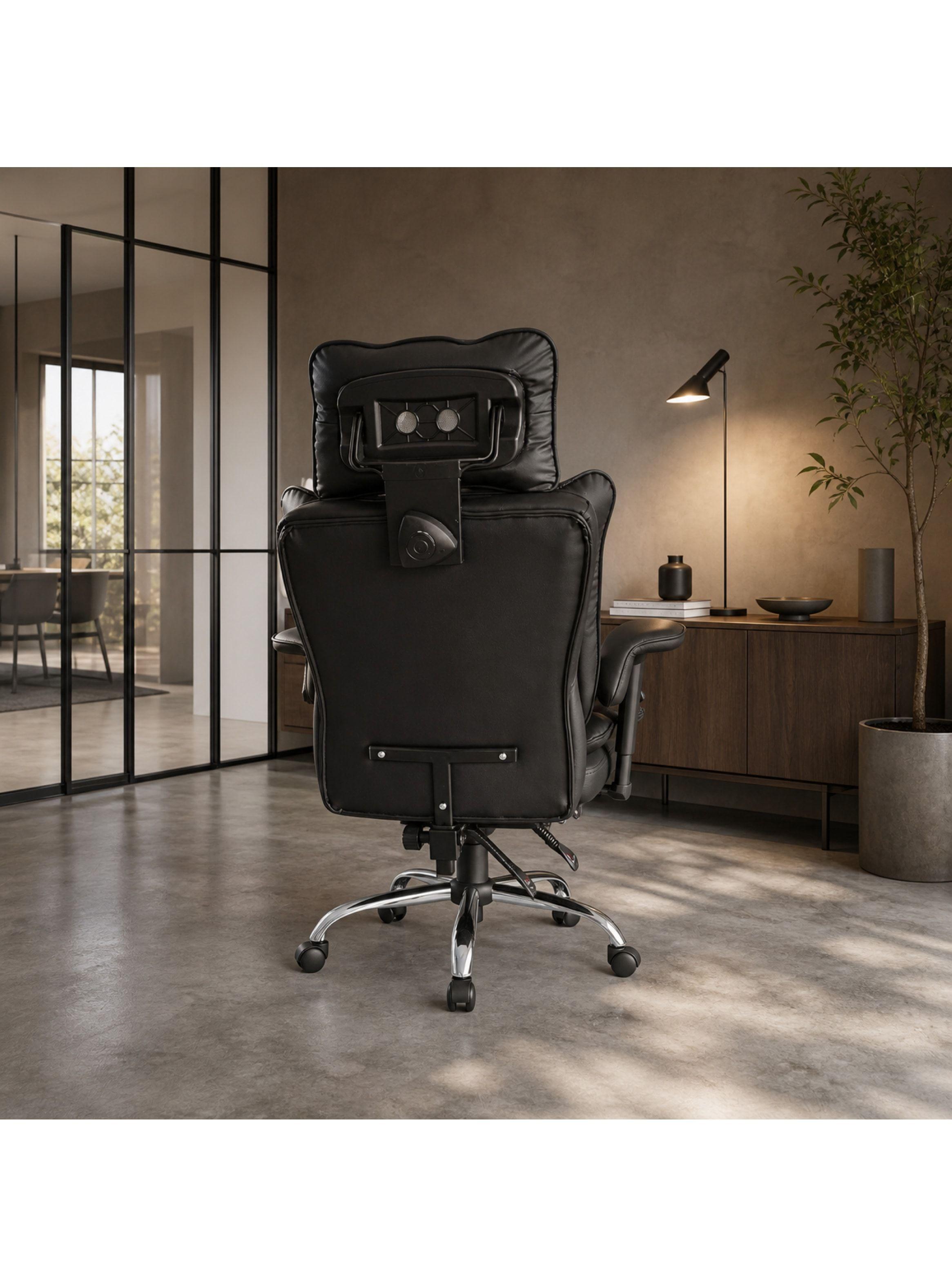 Sillón Ejecutivo Ergonómico Reclinable 165° Y Reposapiés Pu Negro Cuero Sintético-4