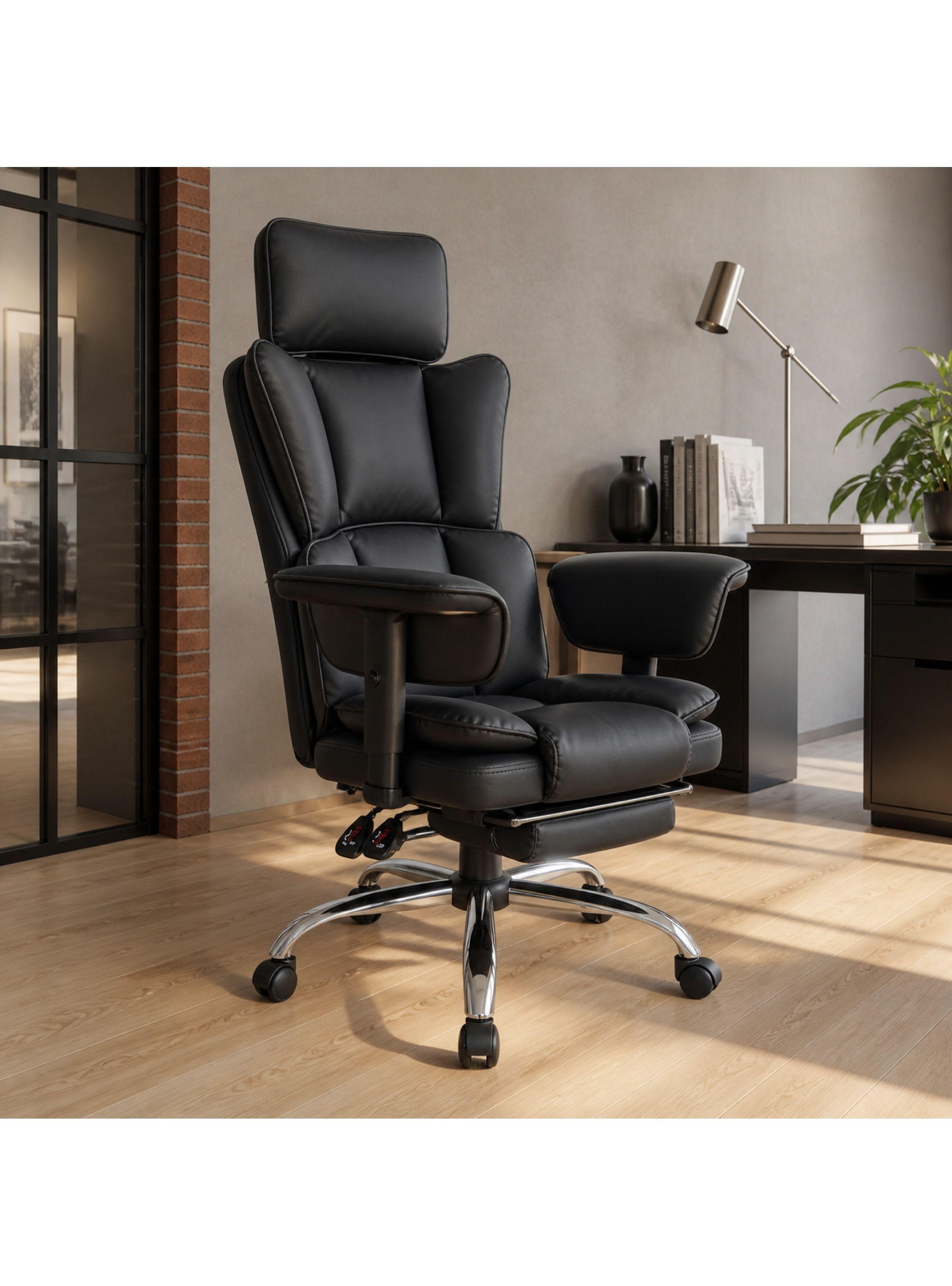 Sillón Ejecutivo Ergonómico Reclinable 165° Y Reposapiés Pu Negro Cuero Sintético-6