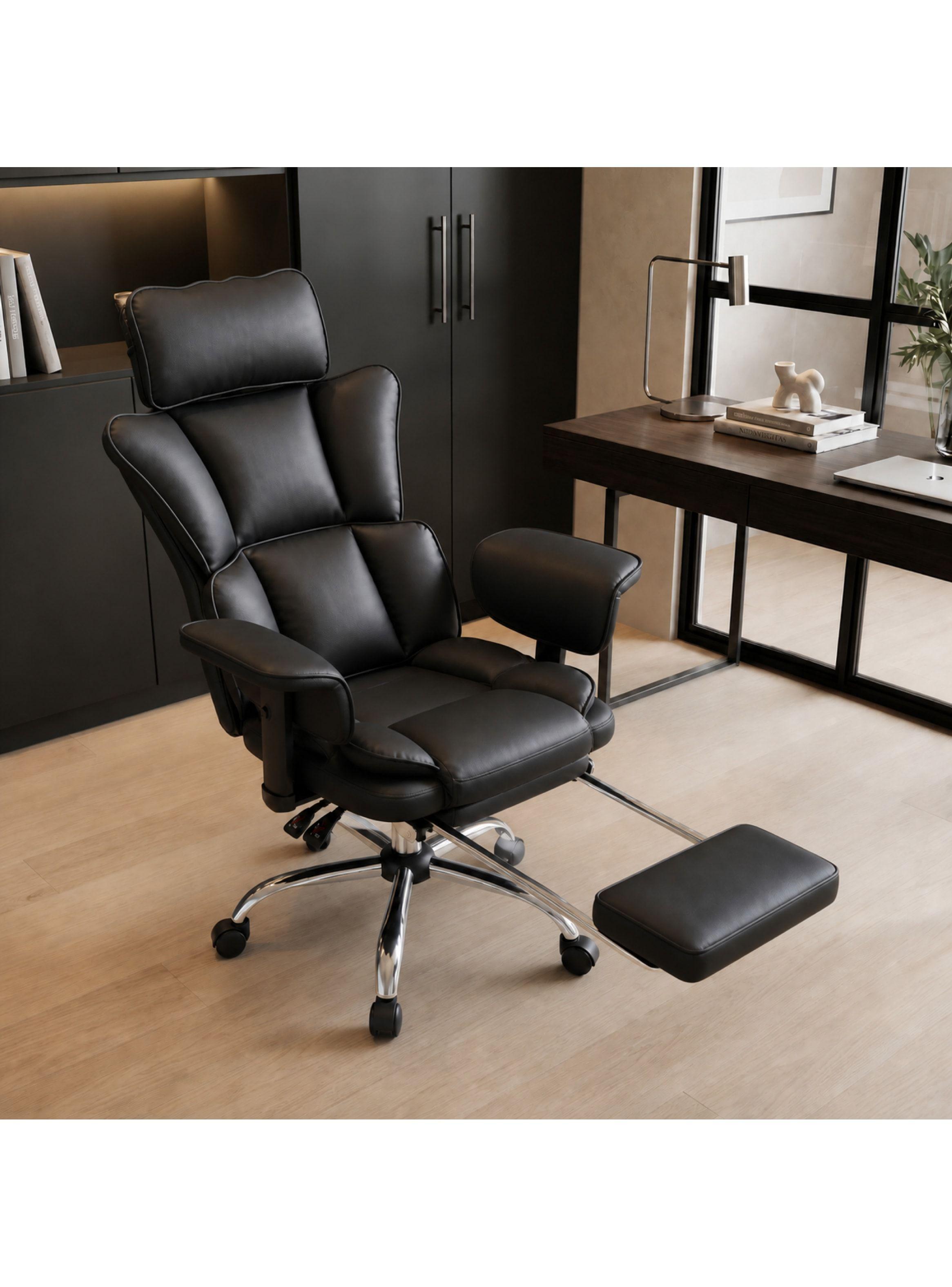 Sillón Ejecutivo Ergonómico Reclinable 165° Y Reposapiés Pu Negro Cuero Sintético-7
