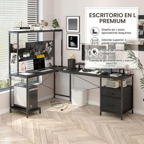 Escritorio Homeoffice Esquinero Convertible Con Estantería Negro-2