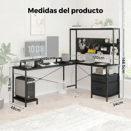 Escritorio Homeoffice Esquinero Convertible Con Estantería Negro-3