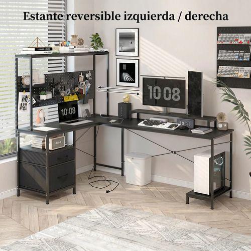 Escritorio Homeoffice Esquinero Convertible Con Estantería Negro-4