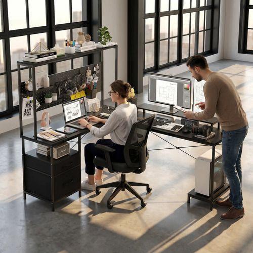 Escritorio Homeoffice Esquinero Convertible Con Estantería Negro-7