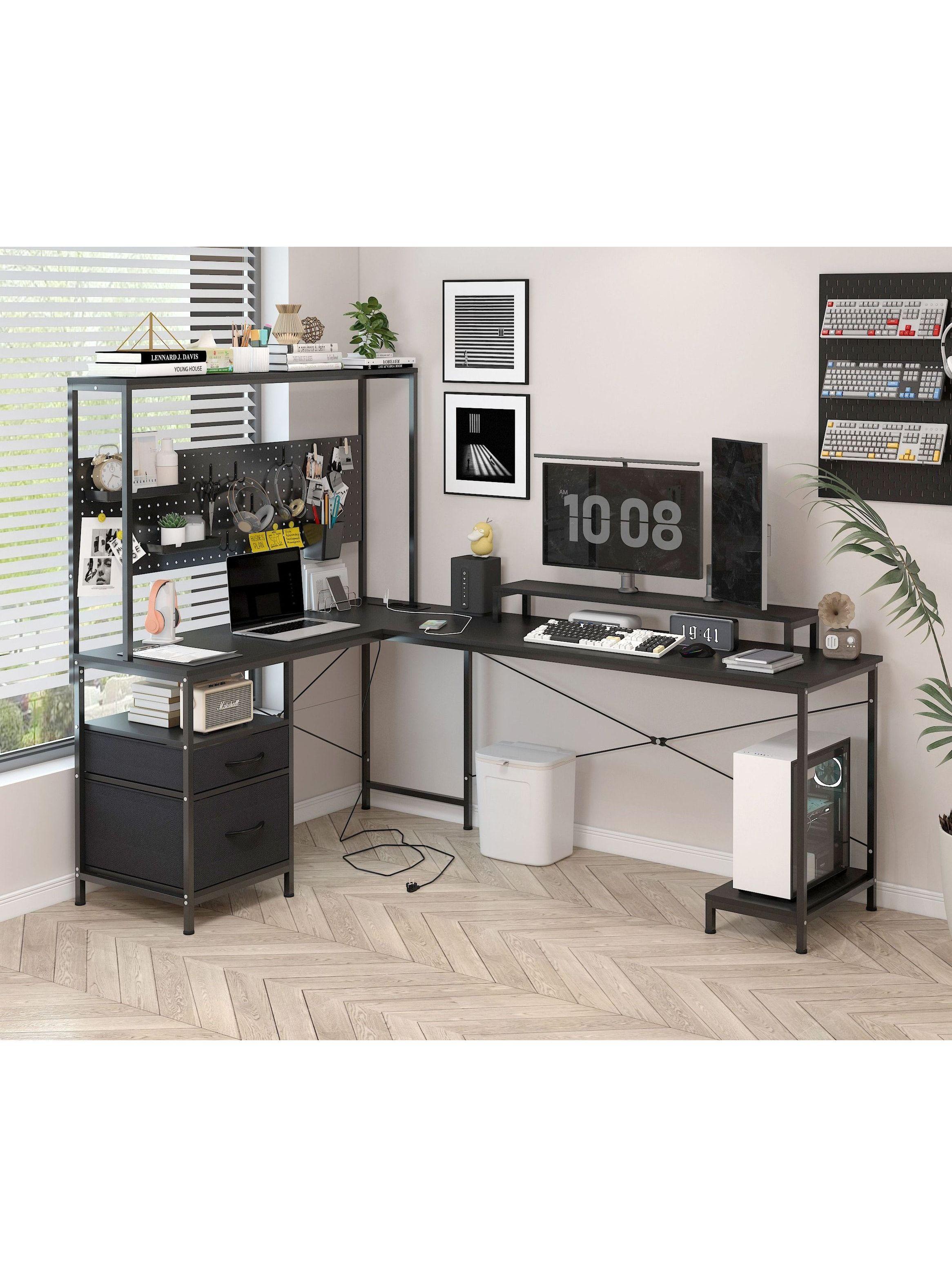 Escritorio Homeoffice Esquinero Convertible Con Estantería Negro-0